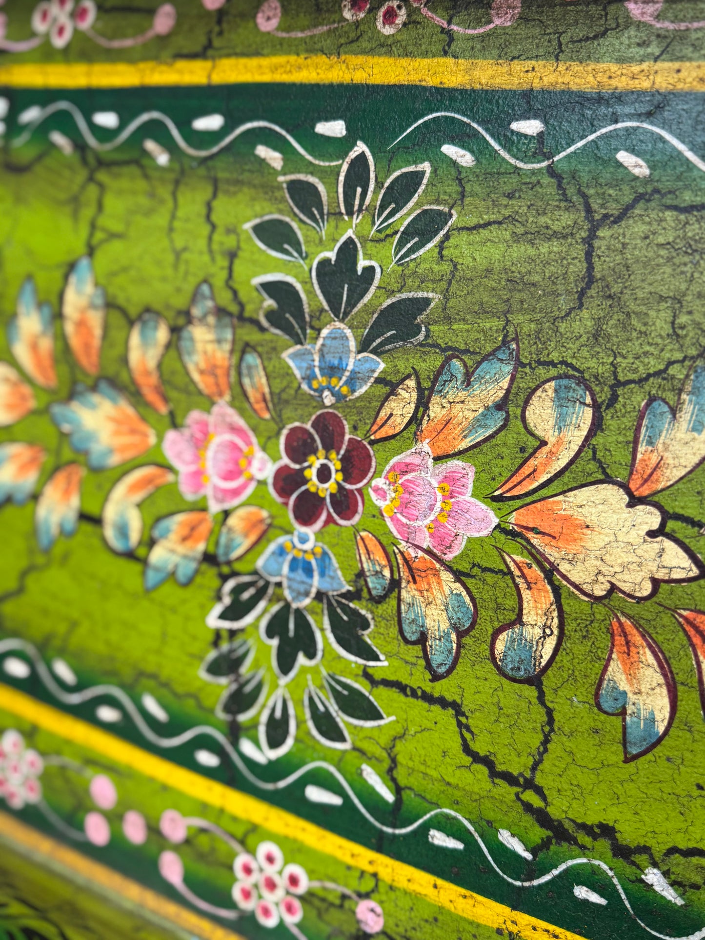 Green Metal Serving Tray / Painted Indian Charcuterie Cheese Antipasto Platter