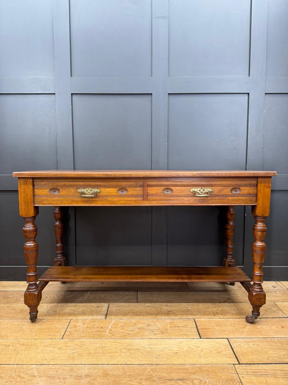 Victorian Walnut Console Side Hall Writing Desk Sofa Table 2 Drawer Antique