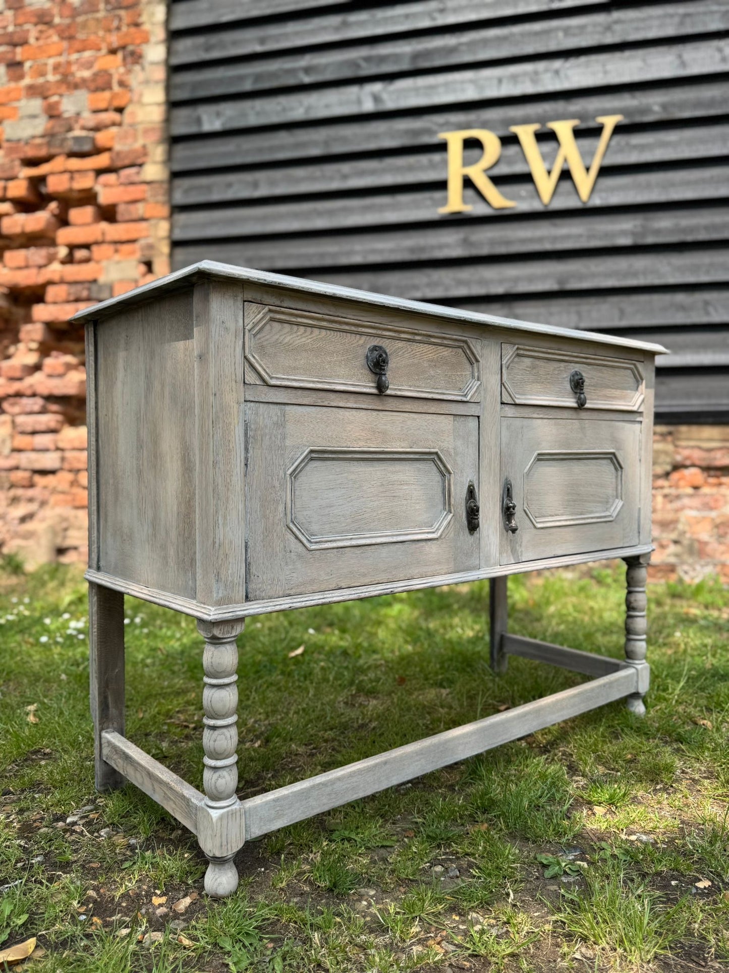 Antique Bleached Oak Cabinet – Drawers & Cupboard – Hall Table or Sink Unit