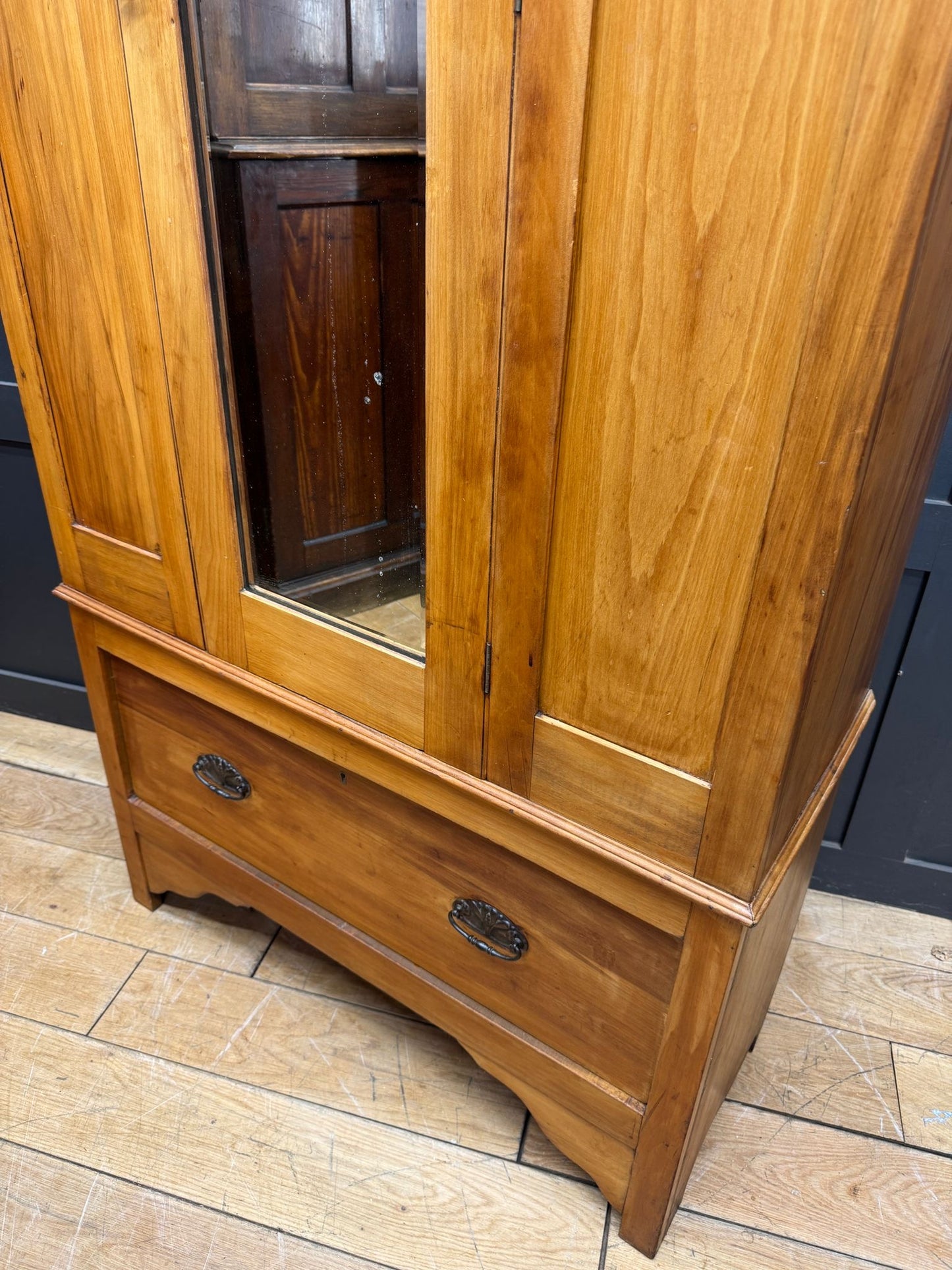 Antique Satinwood Wardrobe with Mirror Door & Drawer – Art Nouveau c1900