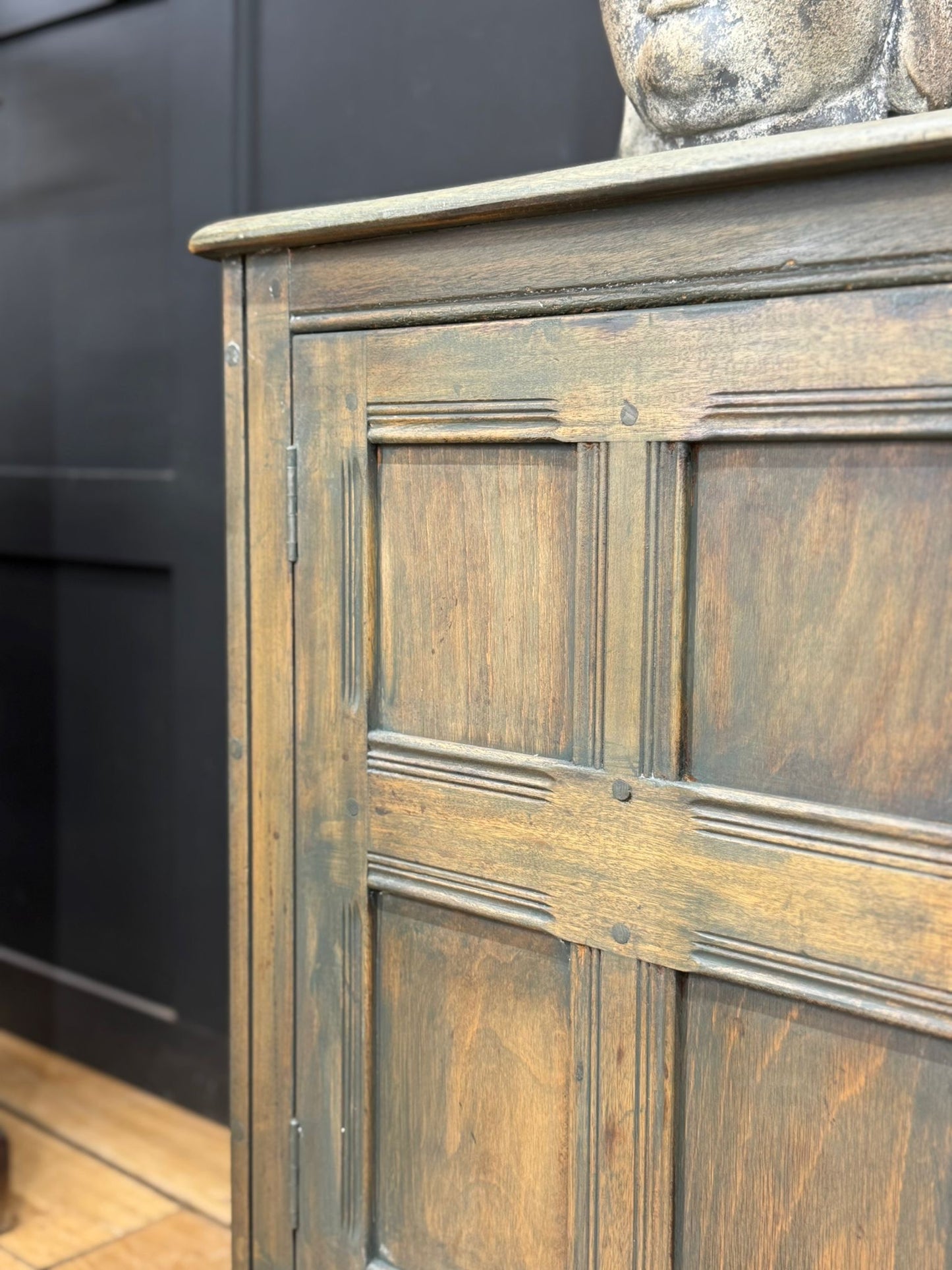 Vintage Ercol Elm Sideboard Cupboard with Drawers – Rustic Green Washed Finish