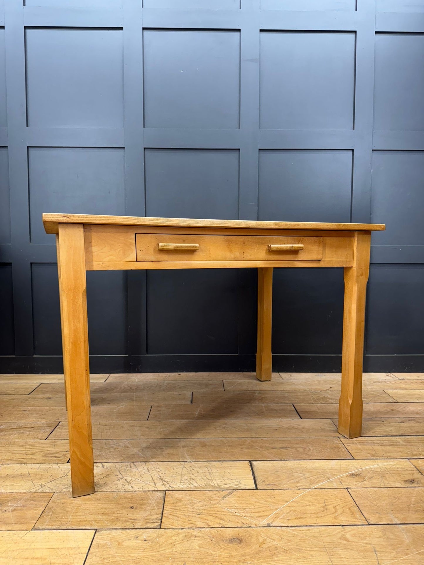 Vintage Elm & Birch Desk / Kitchen Table Rustic Farmhouse Dining Table Retro