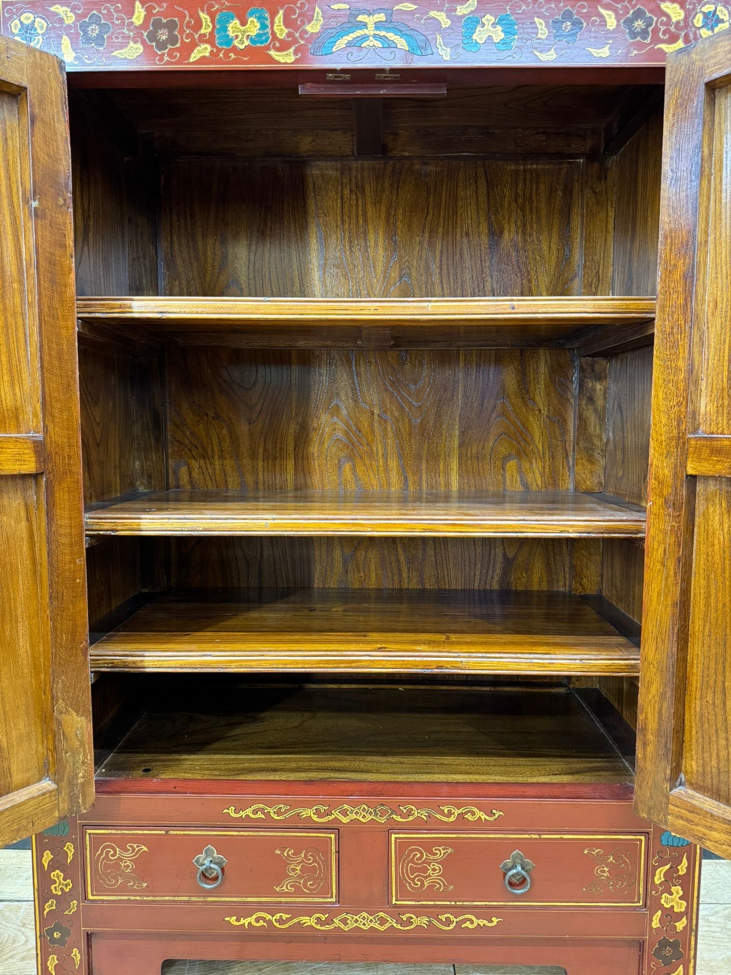 Red Lacquer Shanxi Butterfly Cabinet – Hand Painted Chinese Armoire Cupboard