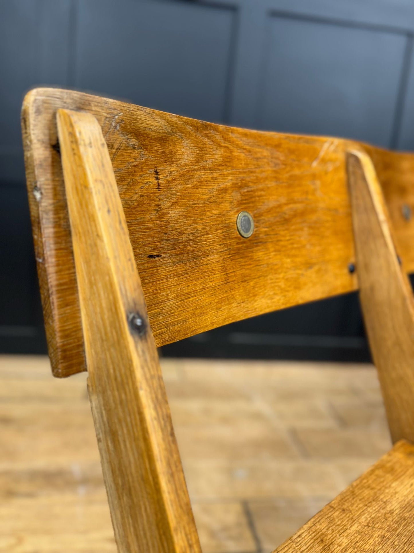Salvaged Antique Oak Church Chairs Bench Seat / Hallway Folding Seating