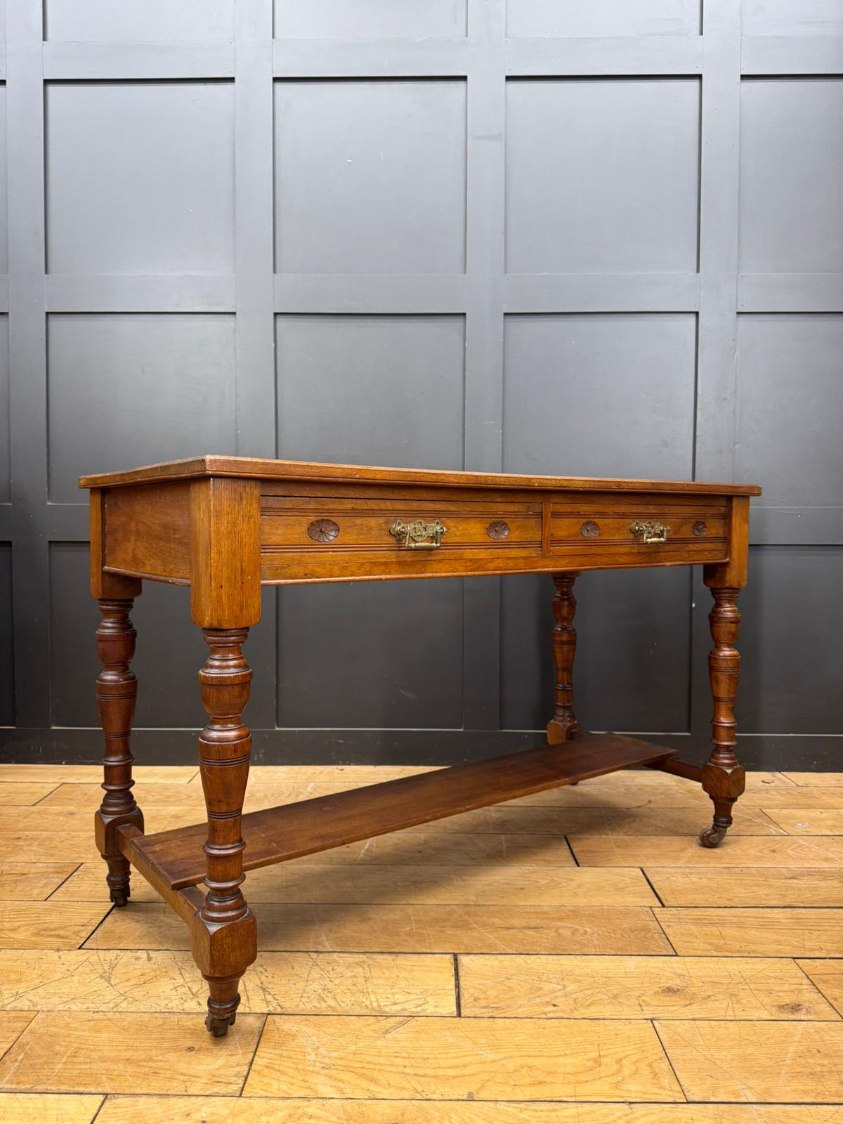 Victorian Walnut Console Side Hall Writing Desk Sofa Table 2 Drawer Antique