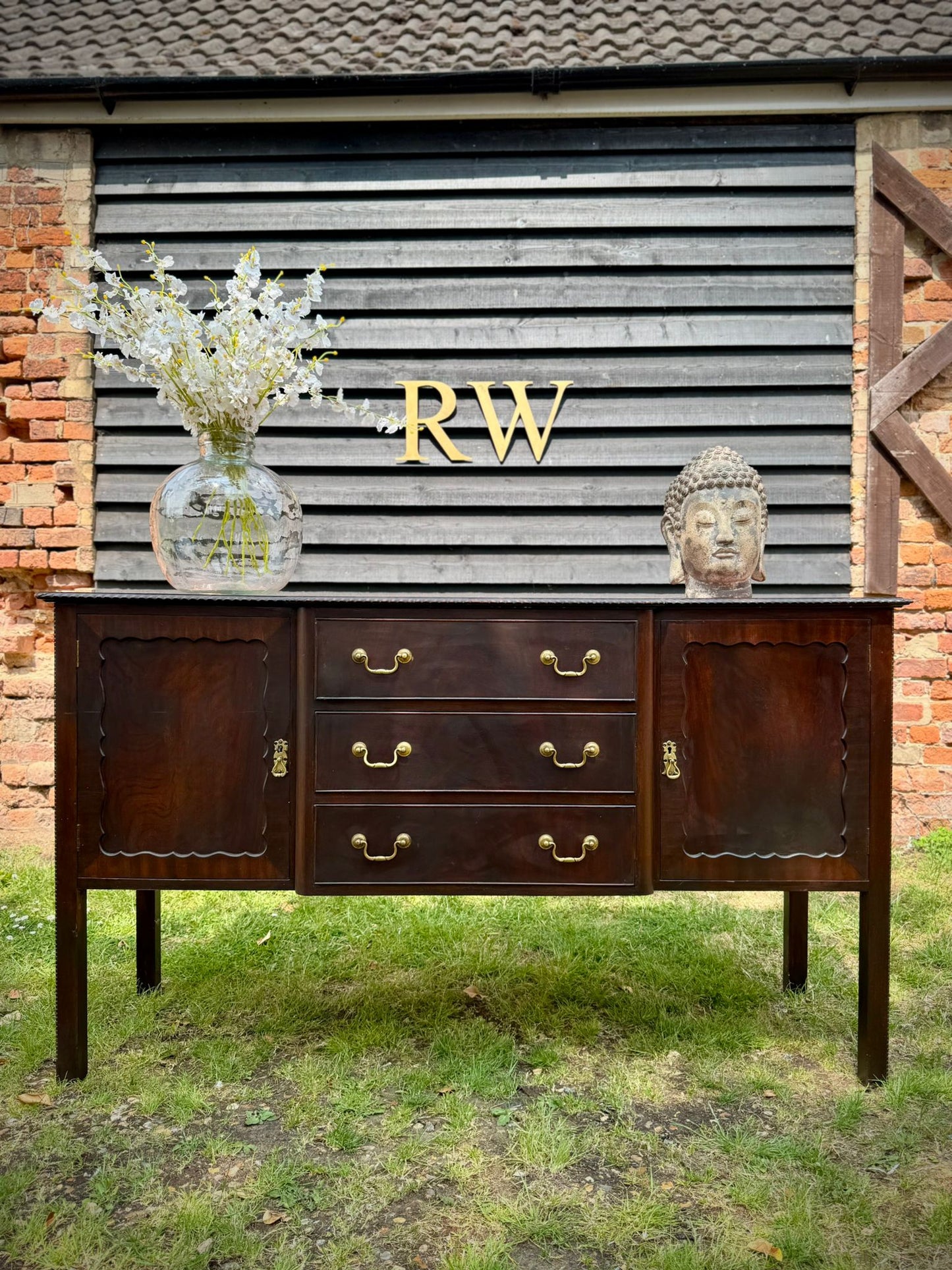 Antique Mahogany Sideboard – Buffet Server – 3 Drawer 2 Door Drinks Hall Cabinet