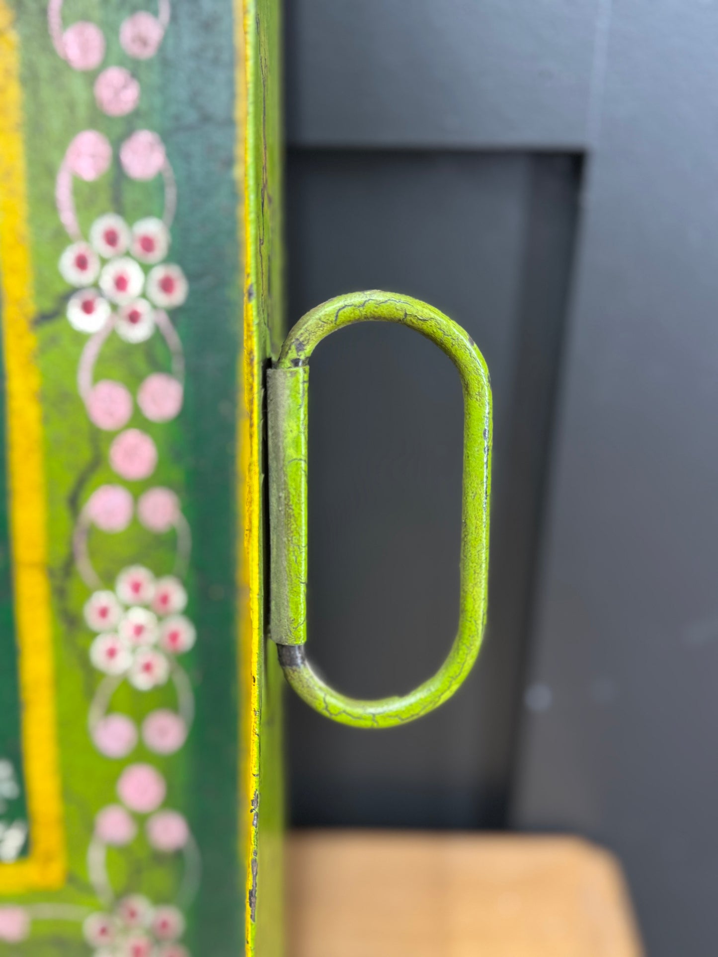Green Metal Serving Tray / Painted Indian Charcuterie Cheese Antipasto Platter