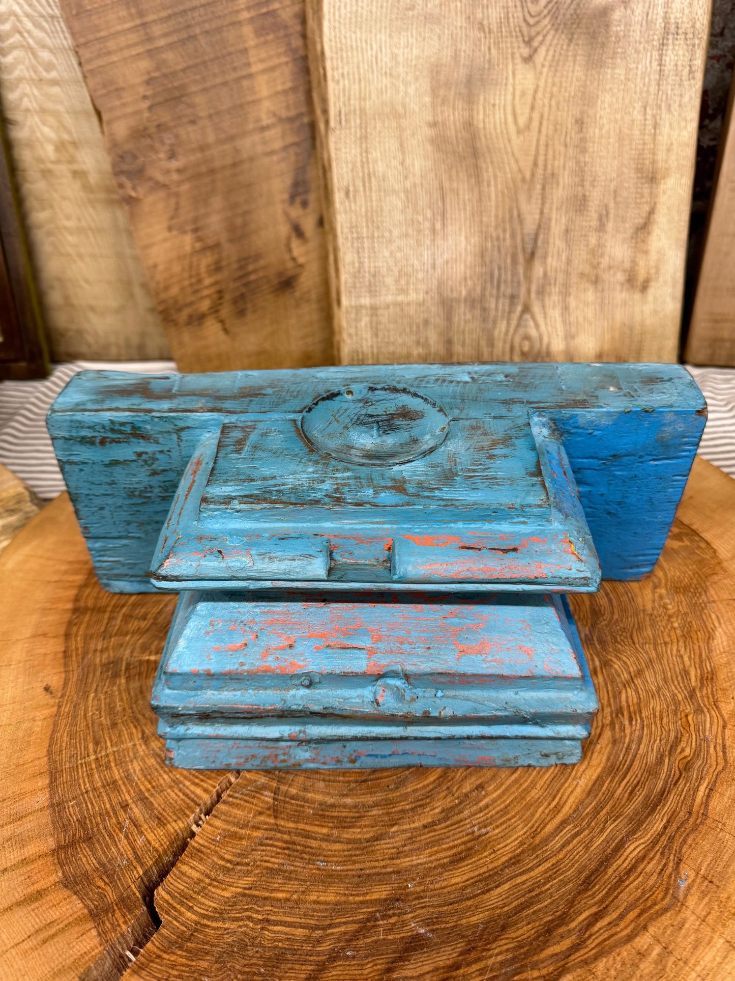 Rustic Church Candle Holder / Indian Pillar Base Holder / Farmhouse Decor Blue RUSTIC WAREHOUSE NORFOLK
