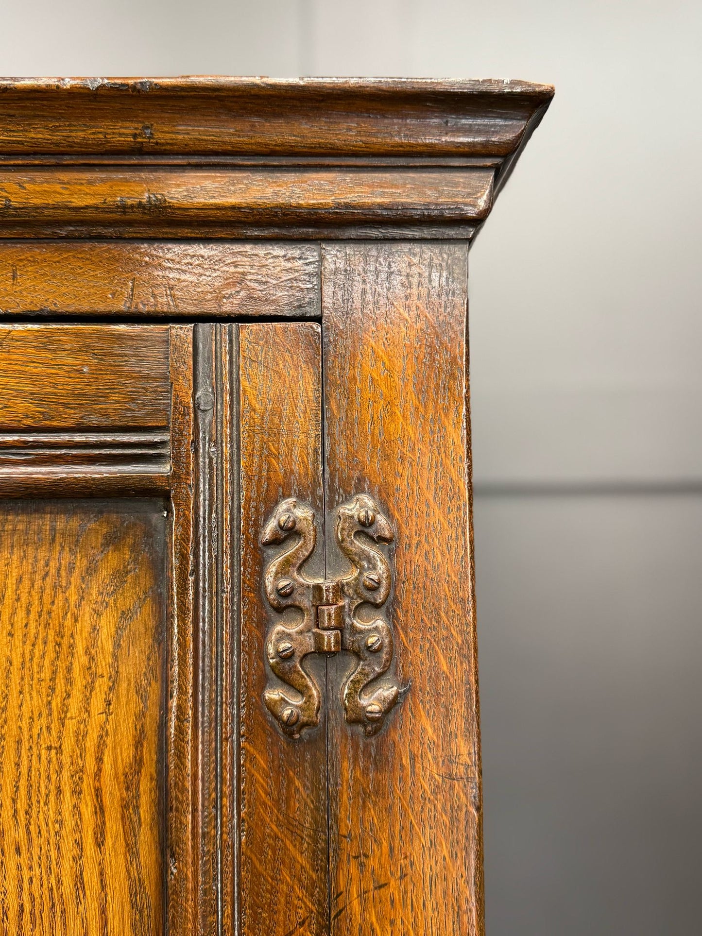 Antique Oak Two Door Wardrobe Cupboard / Hall Coat Cupboard Cabinet
