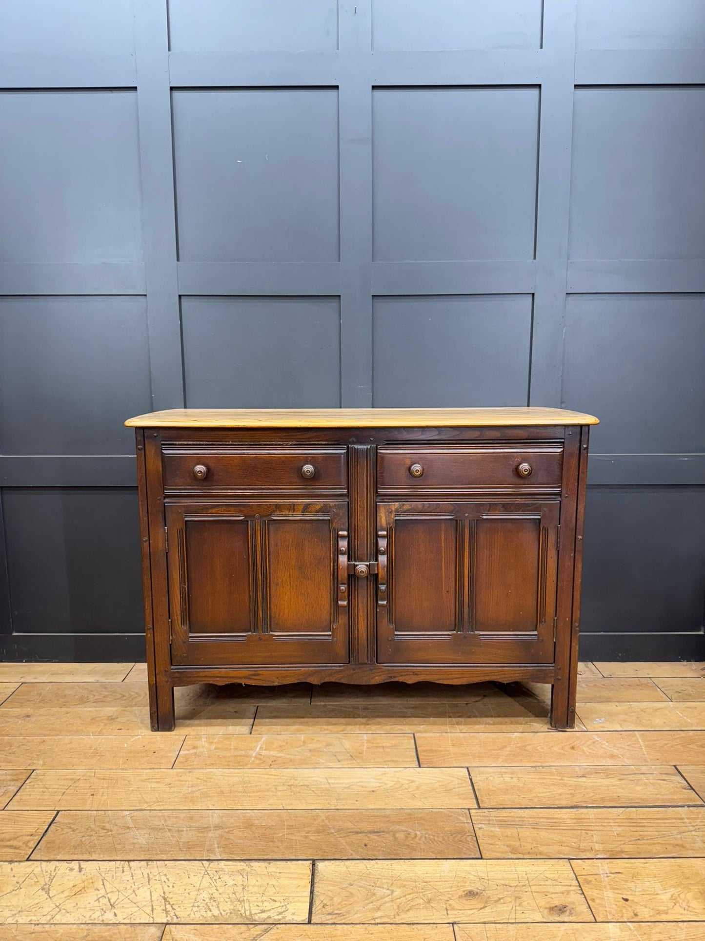 Ercol Elm Top Sideboard Cupboard Drawers Storage Vintage Retro Mid Century