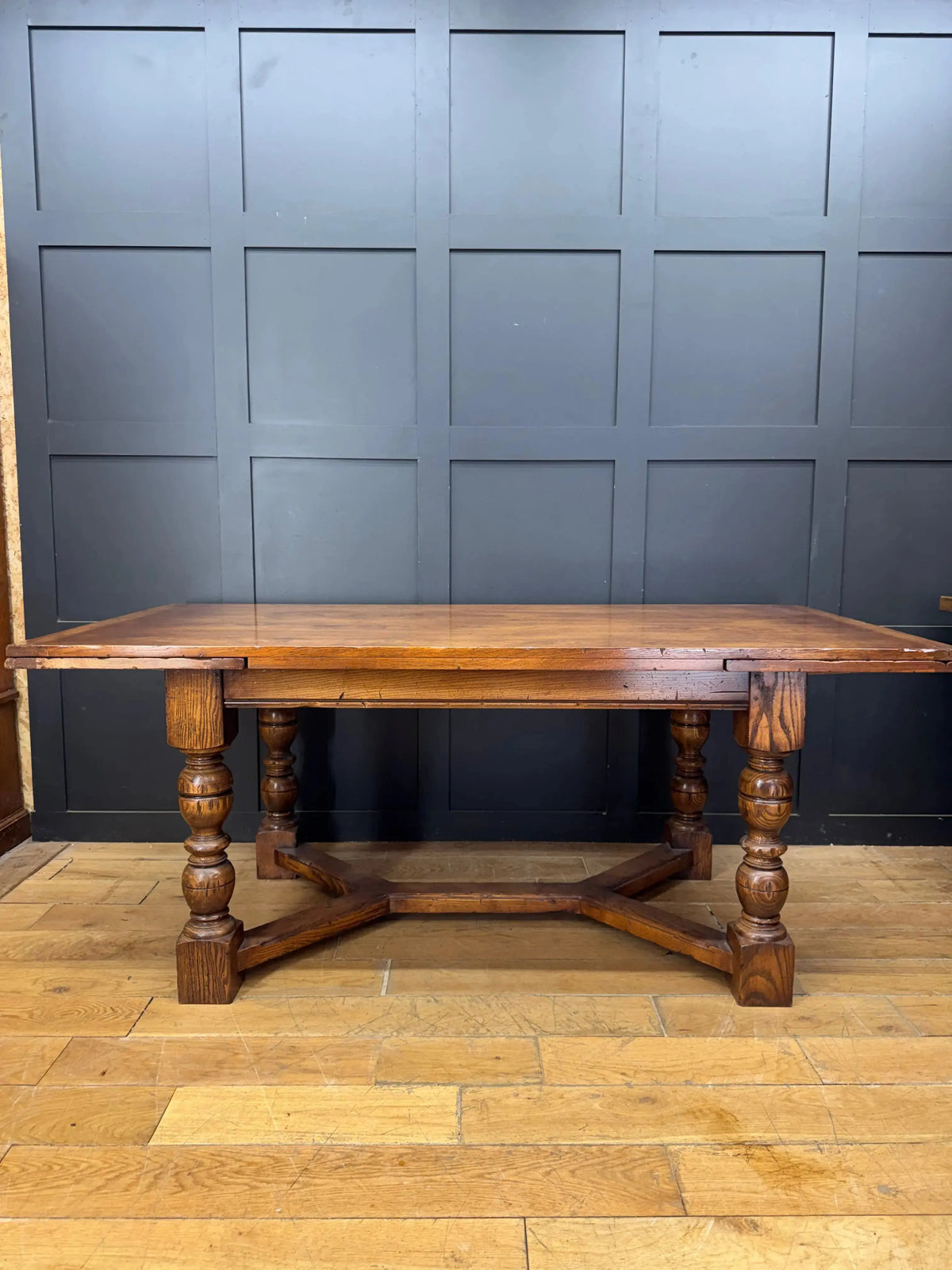 Large Vintage Oak Extending Refectory Dining Kitchen Table with Draw Leaf 275cm RUSTIC WAREHOUSE NORFOLK