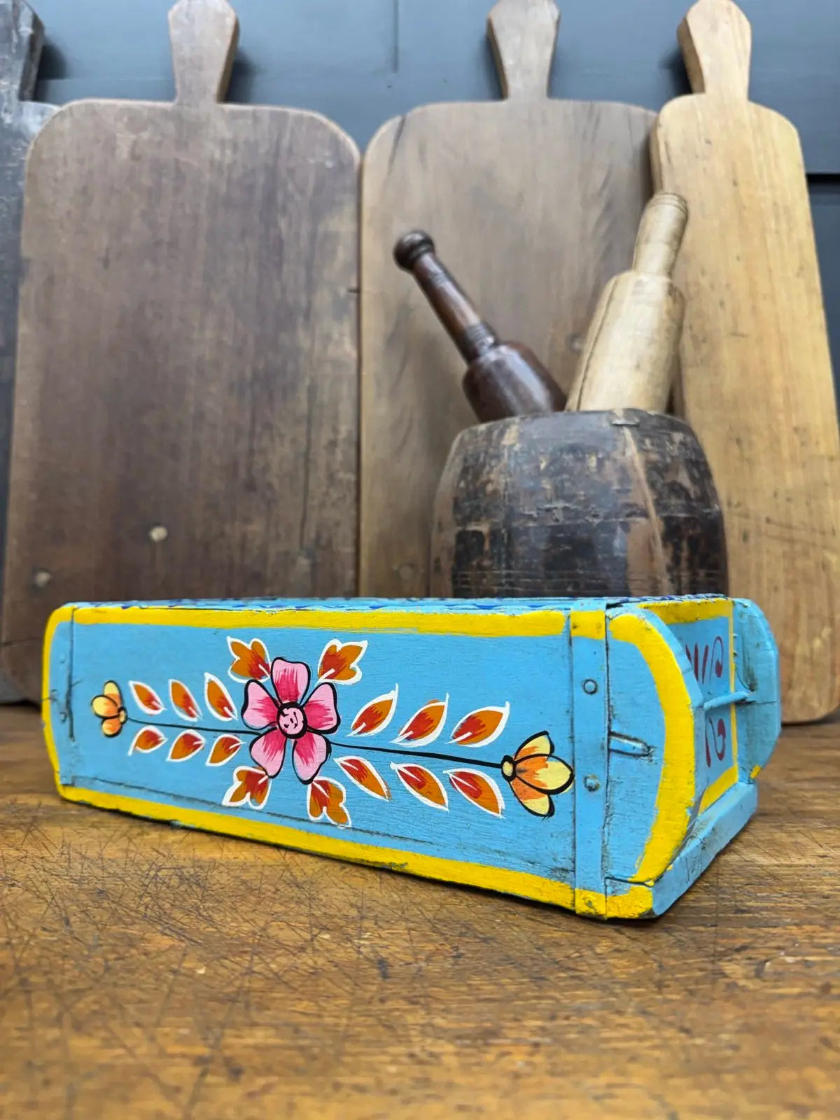 Blue Wooden Painted Brick Mould / Decorative Herb Planter / Storage Box Tray A RW NORFOLK