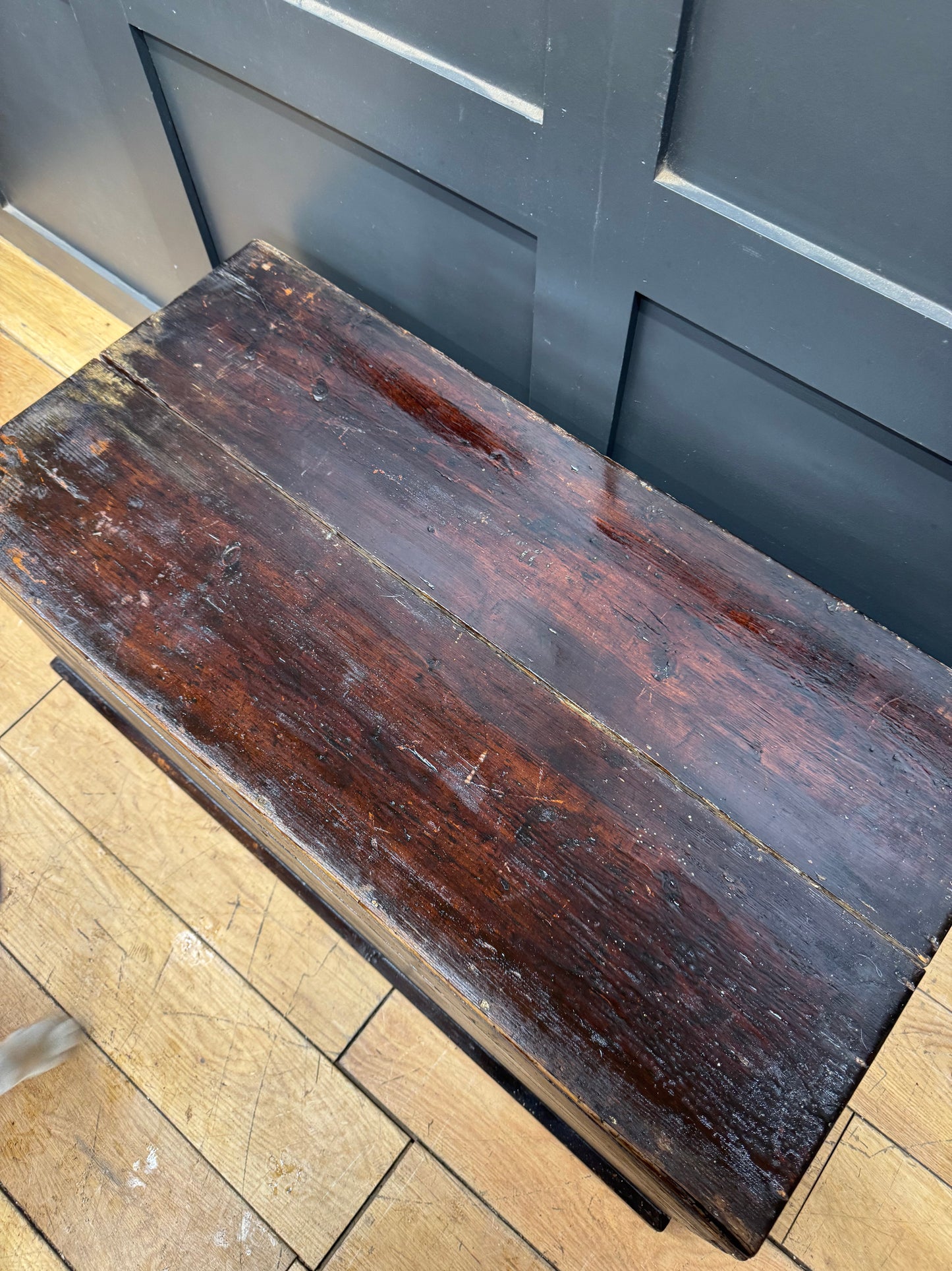 Antique Pine Trunk Chest / Coffee Table / Rustic Box Storage / Toy Storage chest