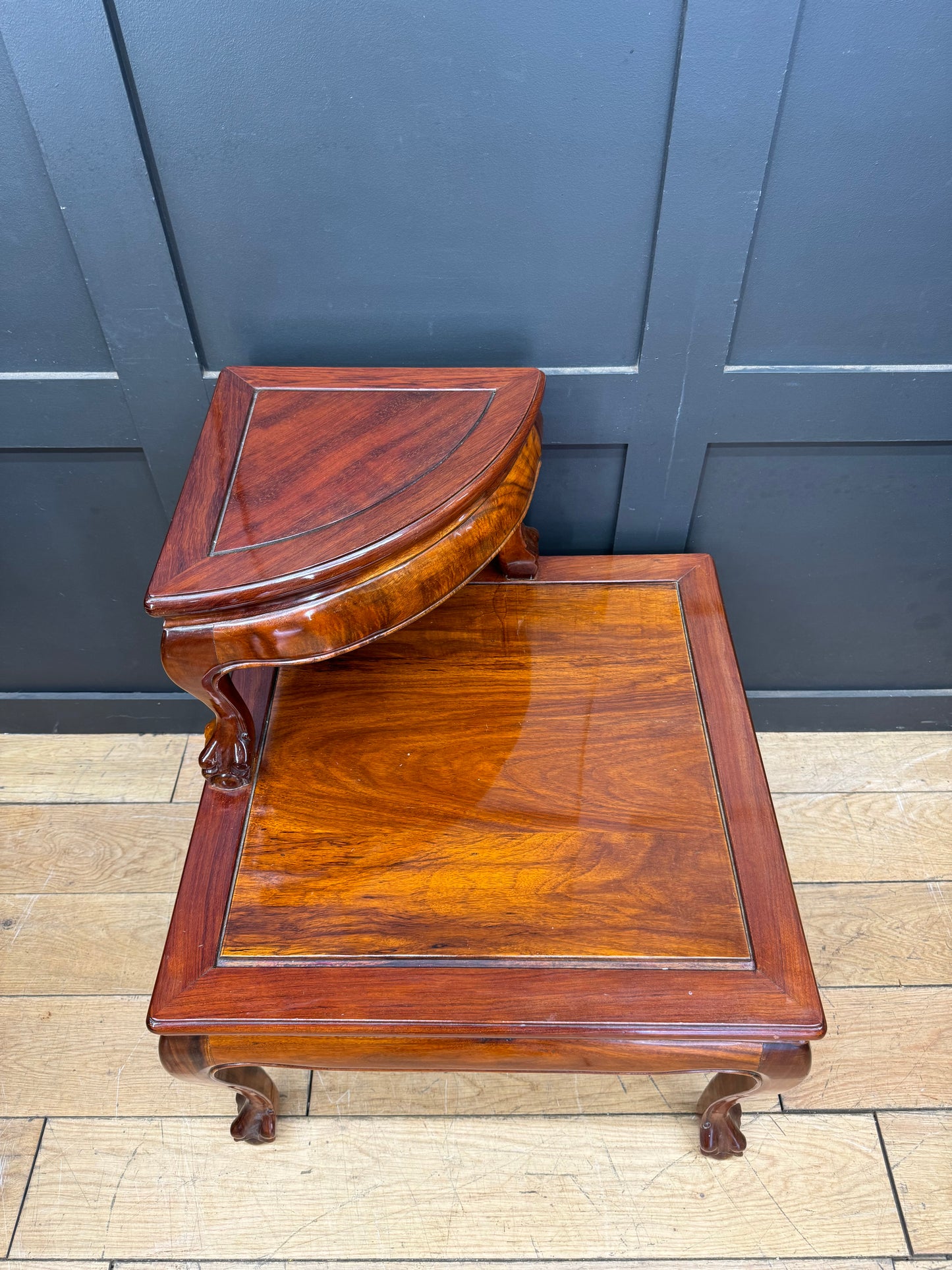 Vintage Square Chinese Hardwood Coffee Table Two Tier / Corner Side Table