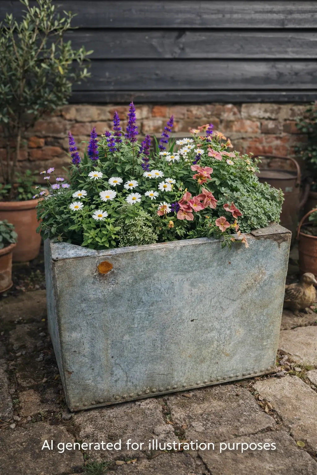 Riveted Galvanised Trough Planter / Raised Flower Bed Plant Olive Tree Pot W2 RUSTIC WAREHOUSE NORFOLK