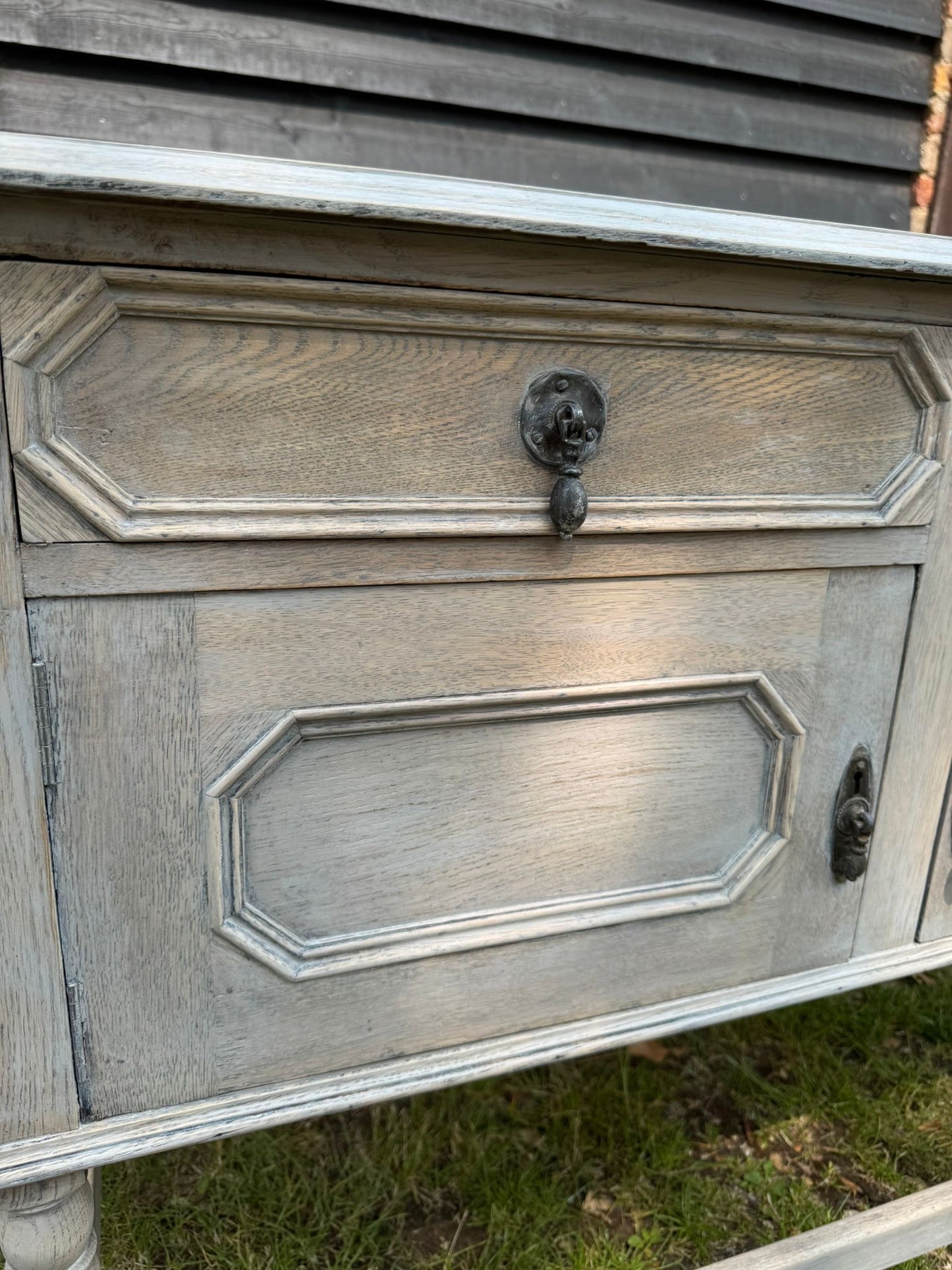 Antique Bleached Oak Cabinet – Drawers & Cupboard – Hall Table or Sink Unit
