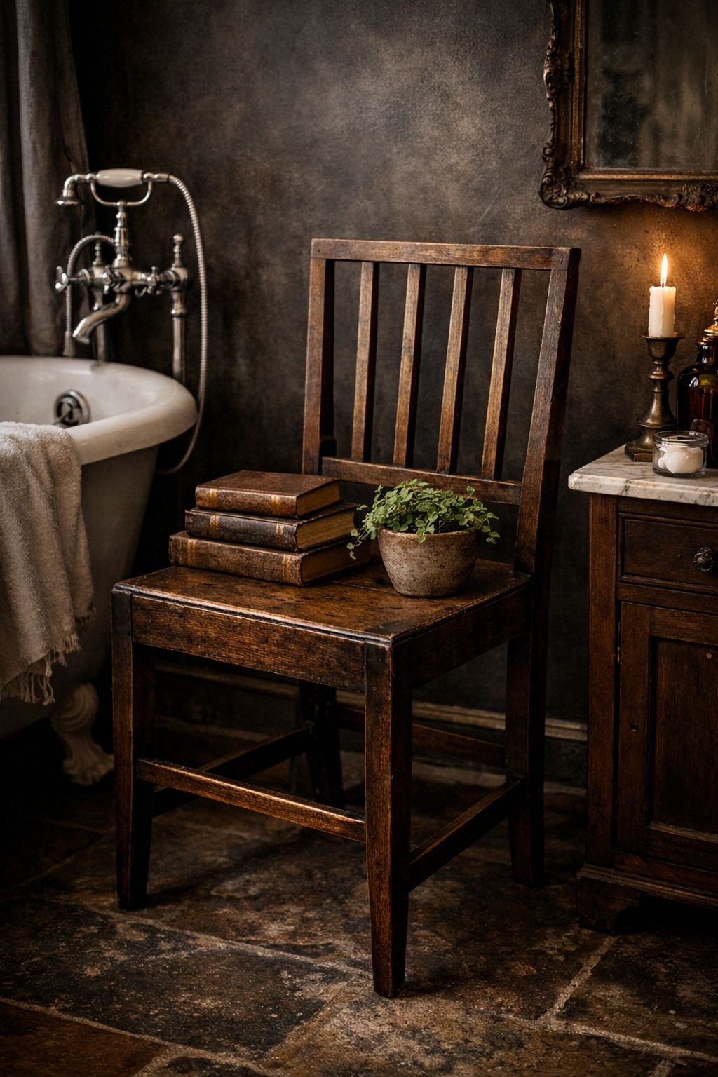 Antique Victorian Oak Slat Back Chair Country Primitive Kitchen Hall