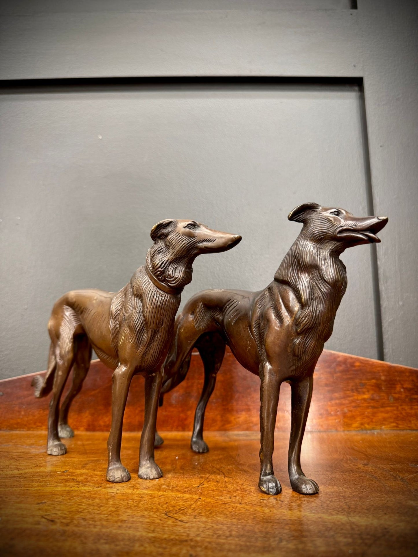Pair Of Bronze Greyhound Figurines / Bronze Dog Ornaments / Dog Statue