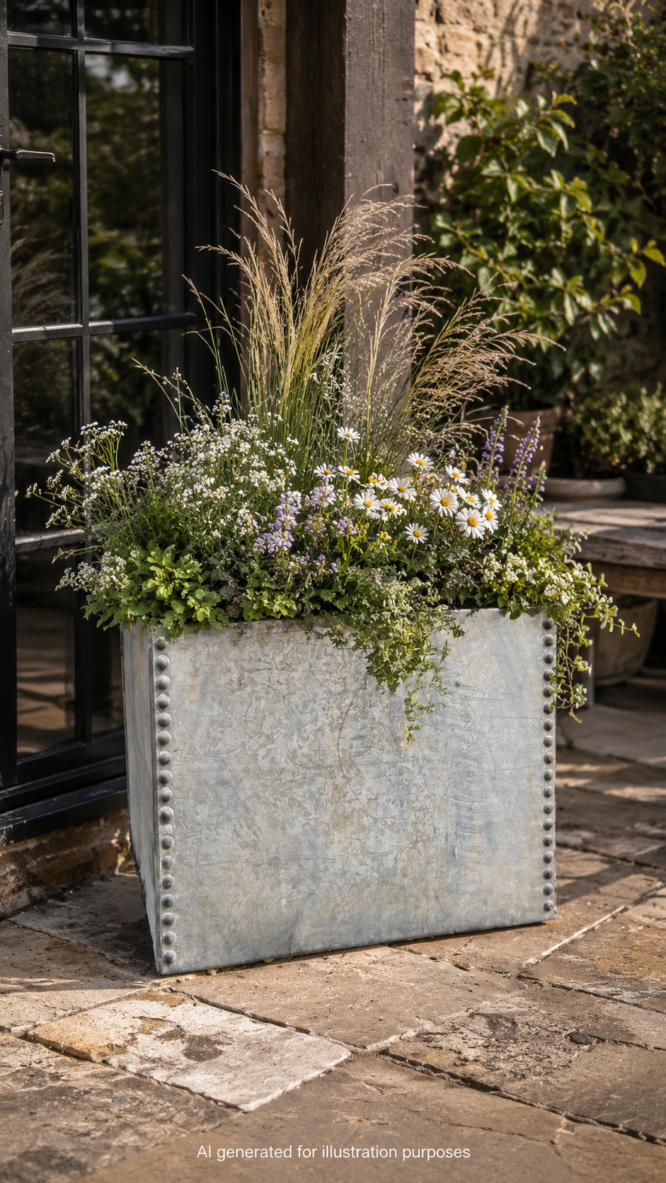Riveted Galvanised Trough Planter / Raised Flower Bed Plant Olive Tree Pot (T2