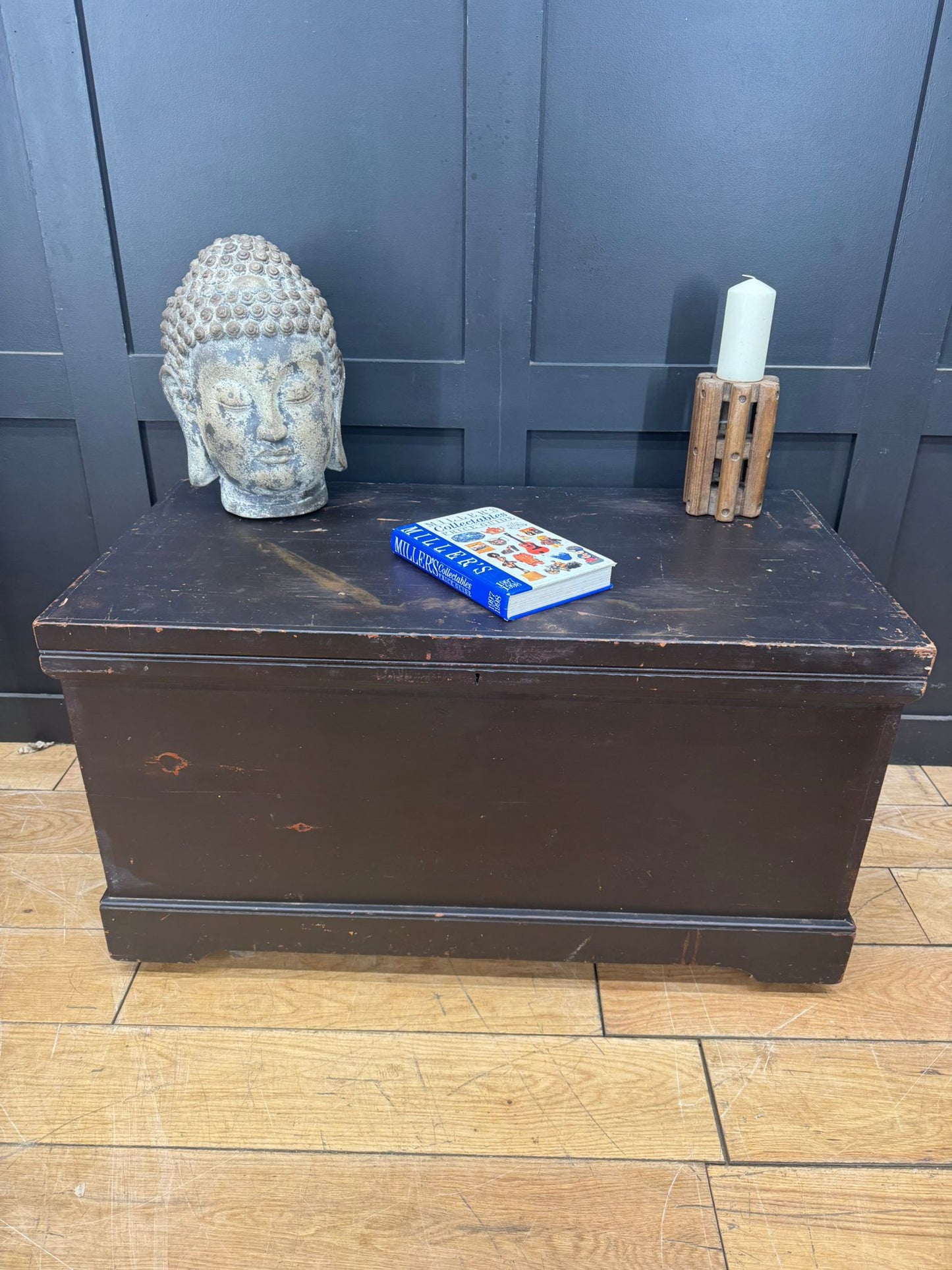Antique Pine Trunk / Black Chest / Old Pine / Blanket Box / Coffee Table