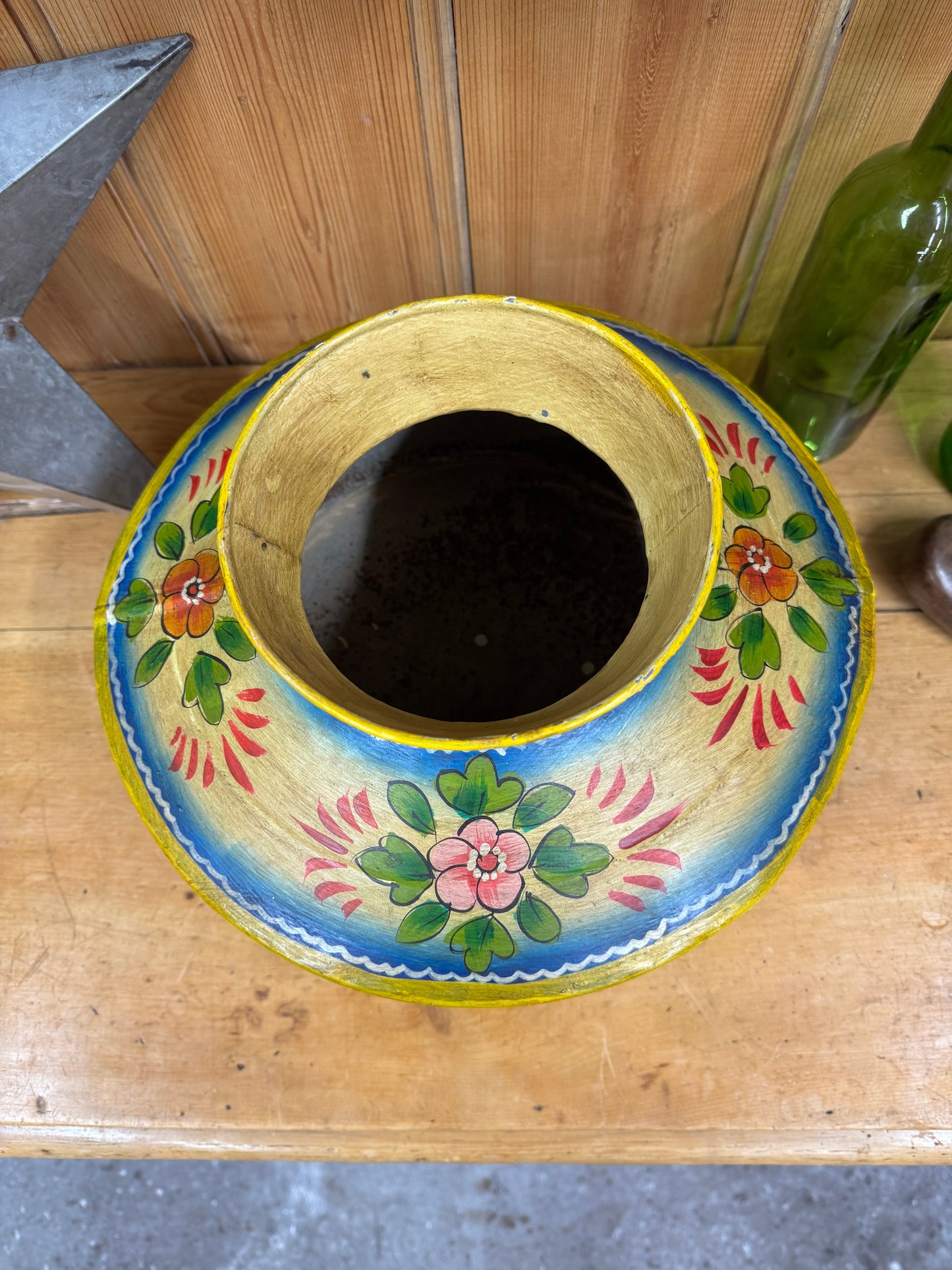 Vintage Painted Indian Water Pot / Decor Handmade Metal Pot / Metal Vase / Narrow Boat / Gypsy / Rustic
