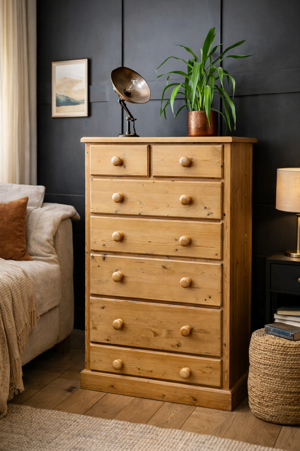 Pine Chest of Drawers Tallboy Bedroom Storage Furniture Vintage Style