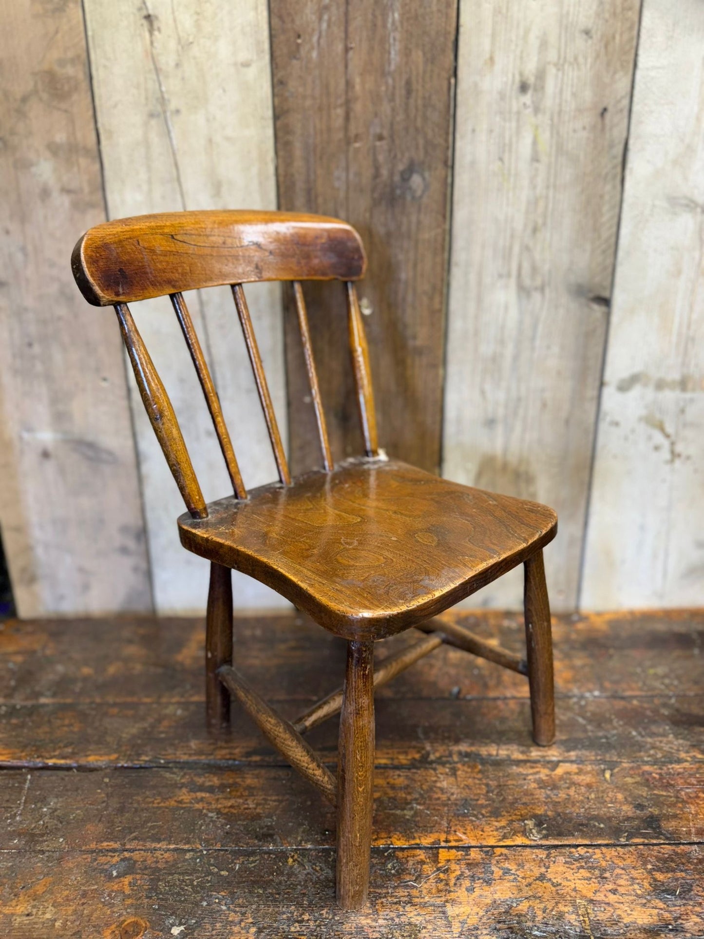Antique Child’s Chair with Elm Seat – Nursery Book Display Plant Stand Chair B