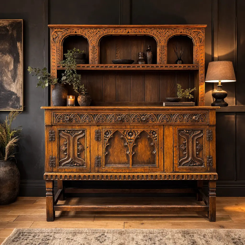 Vintage Carved Oak Dresser Sideboard Cabinet / Welsh Dresser Kitchen RUSTIC WAREHOUSE NORFOLK