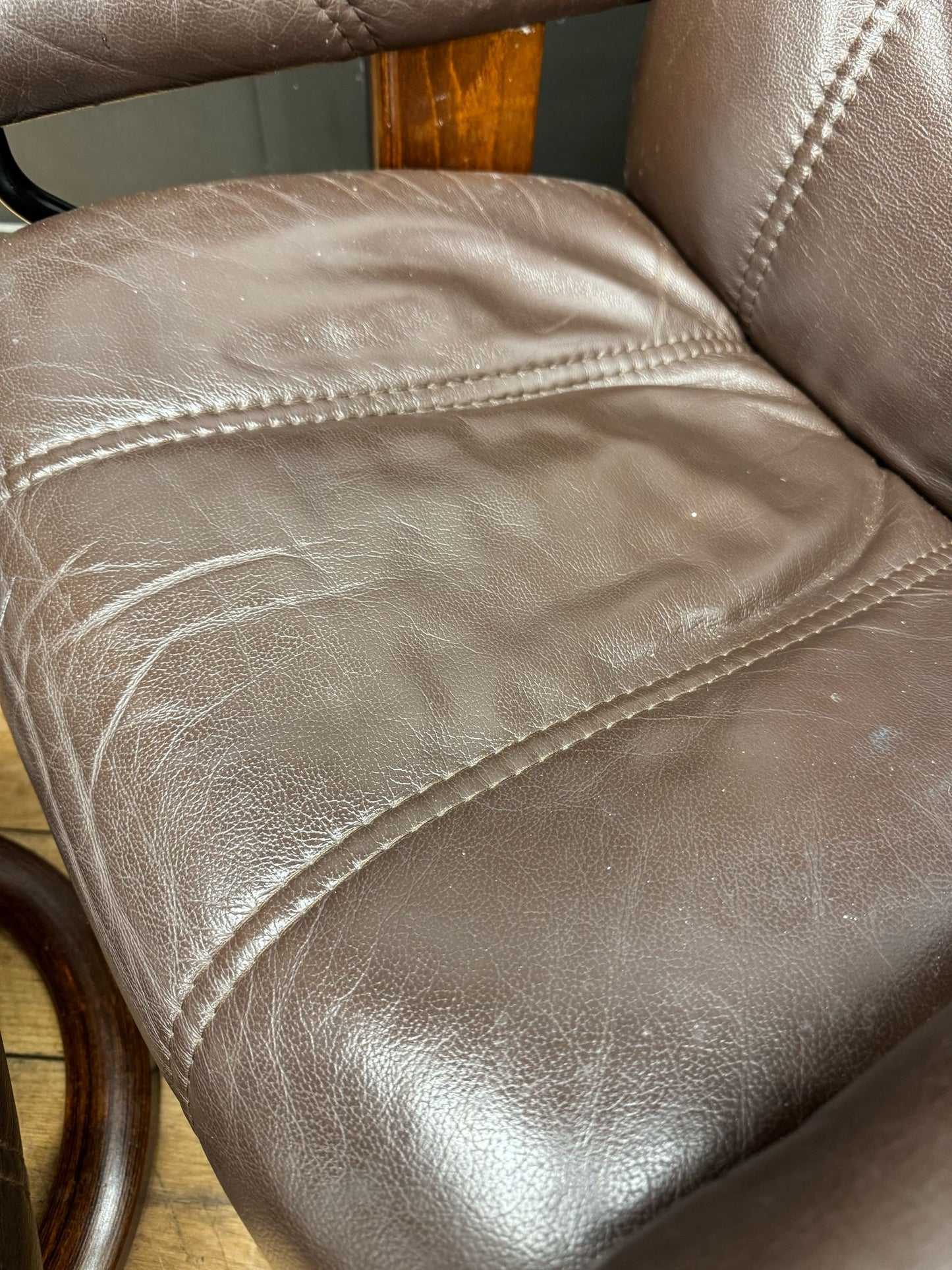Preloved Ekornes Stressless Brown Leather Reclining Armchair Matching Footstool