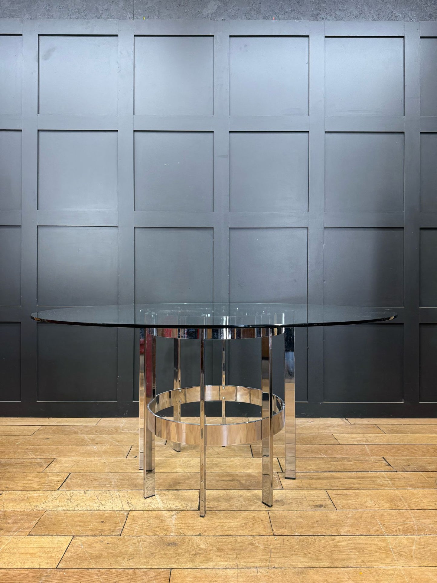 1970s Round Glass Top Chrome Dining Table By Richard Young Merrow Associates