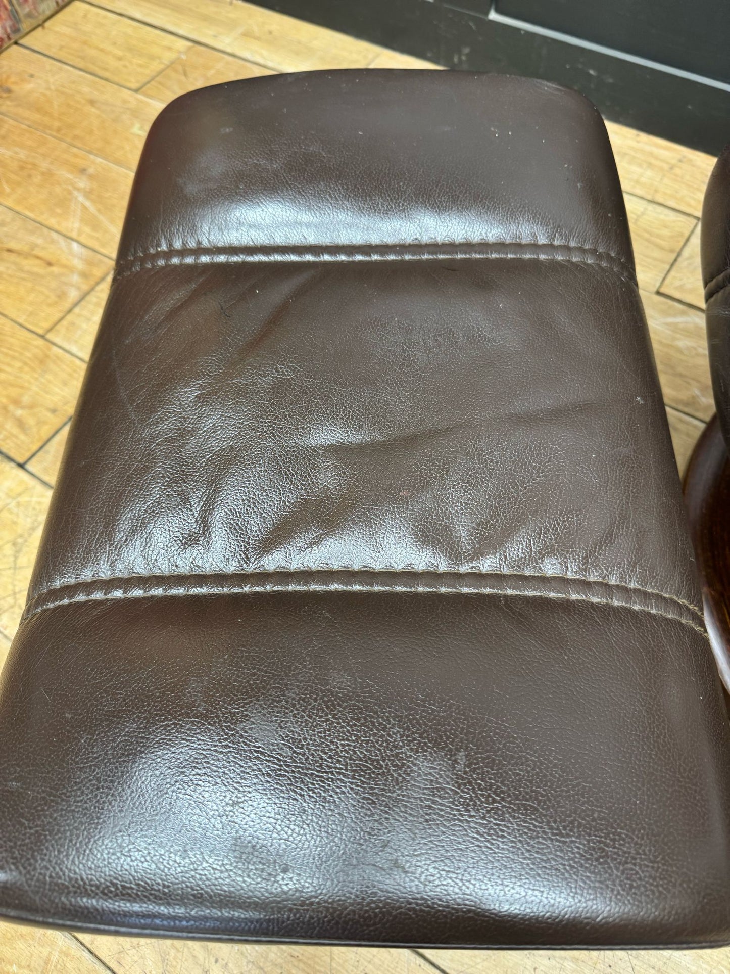 Preloved Ekornes Stressless Brown Leather Reclining Armchair Matching Footstool