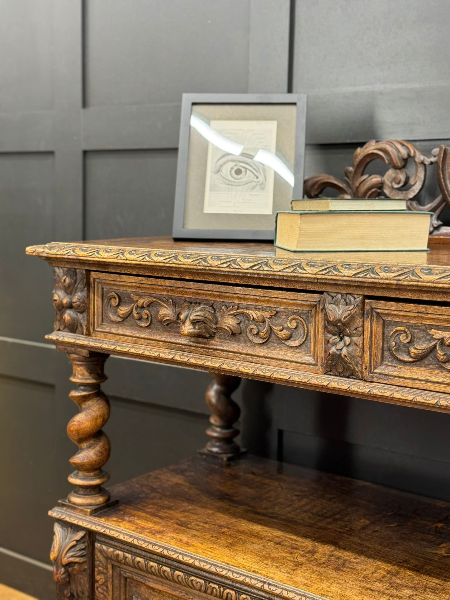 Antique Victorian Carved Oak Sideboard Buffet – Green Man / Oak Cabinet