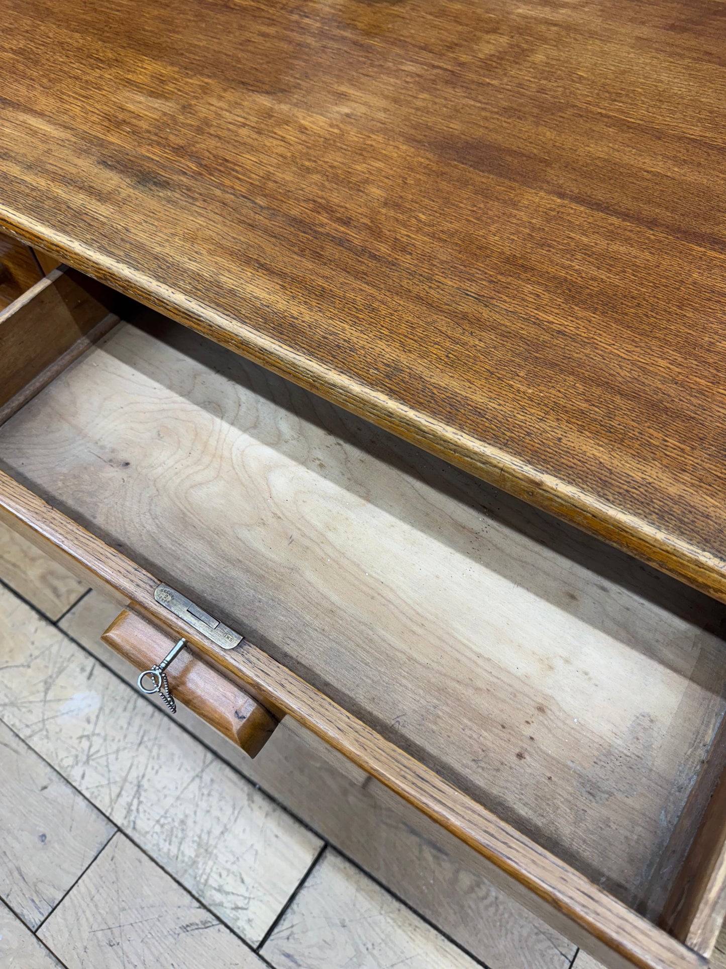 Vintage Oak Twin Pedestal Office Desk / Retro Office Furniture