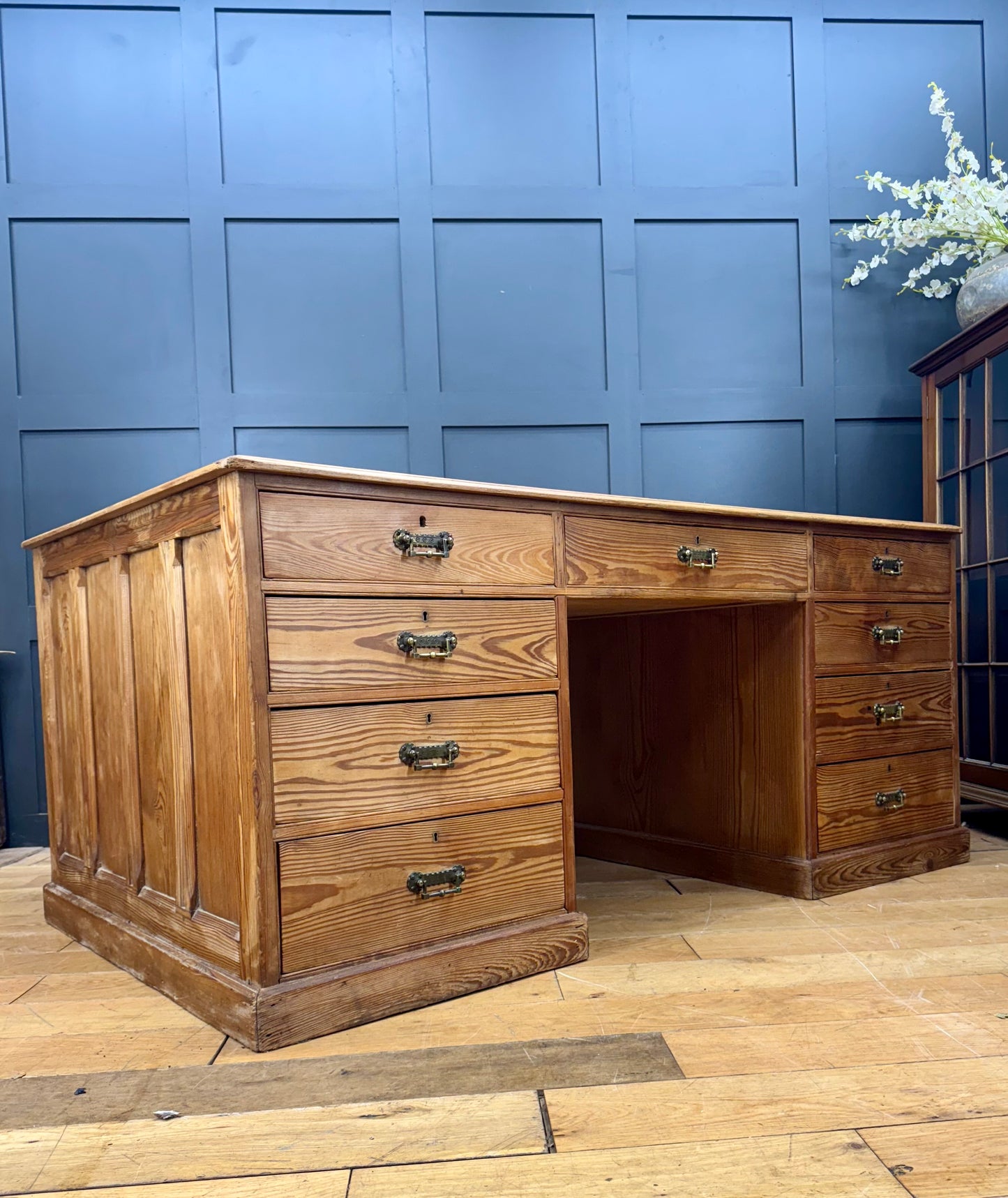 Antique Large Pitch Pine Partners Desk/ Writing Desk / Double Sided Desk / Table