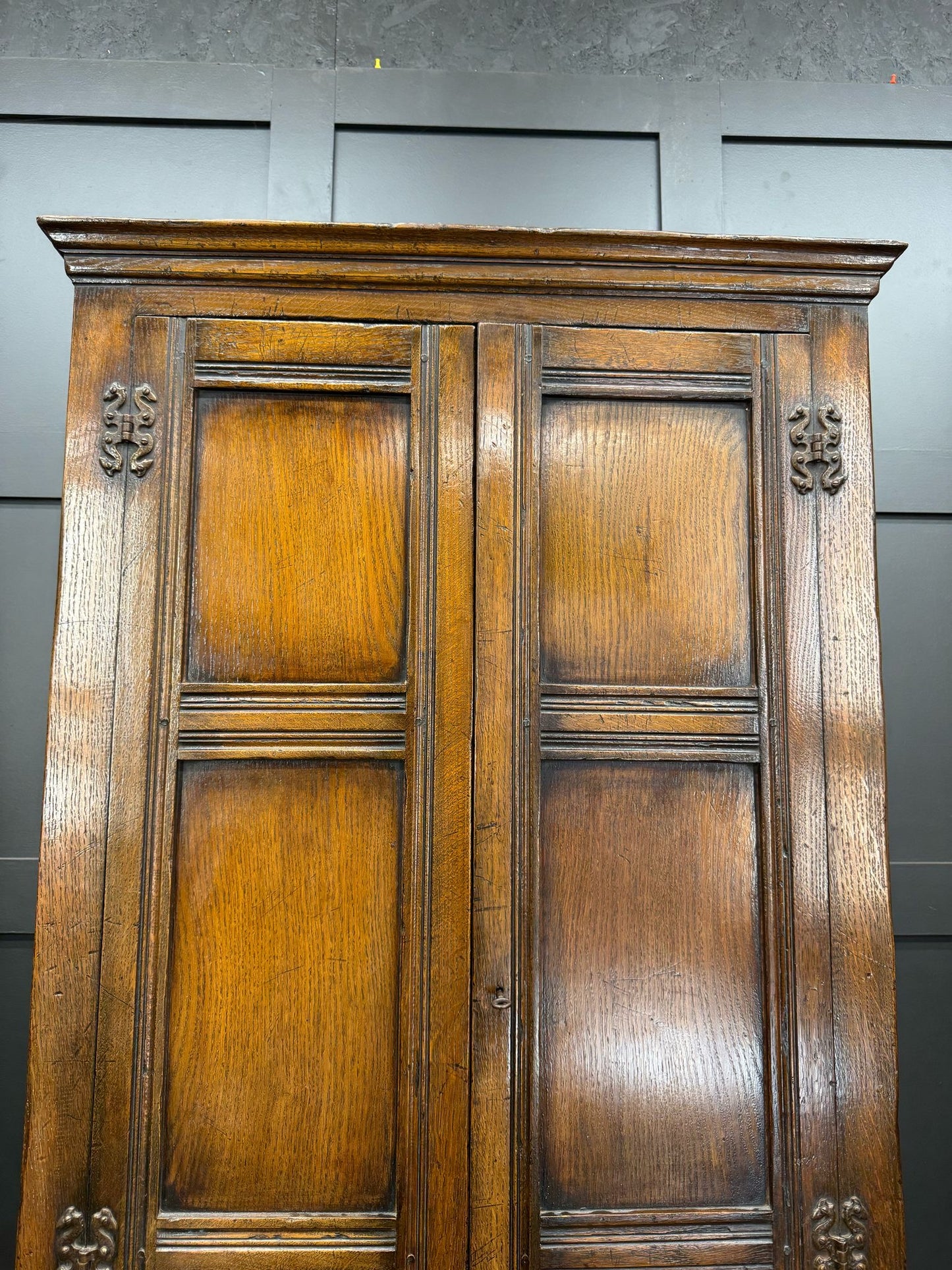 Antique Oak Two Door Wardrobe Cupboard / Hall Coat Cupboard Cabinet