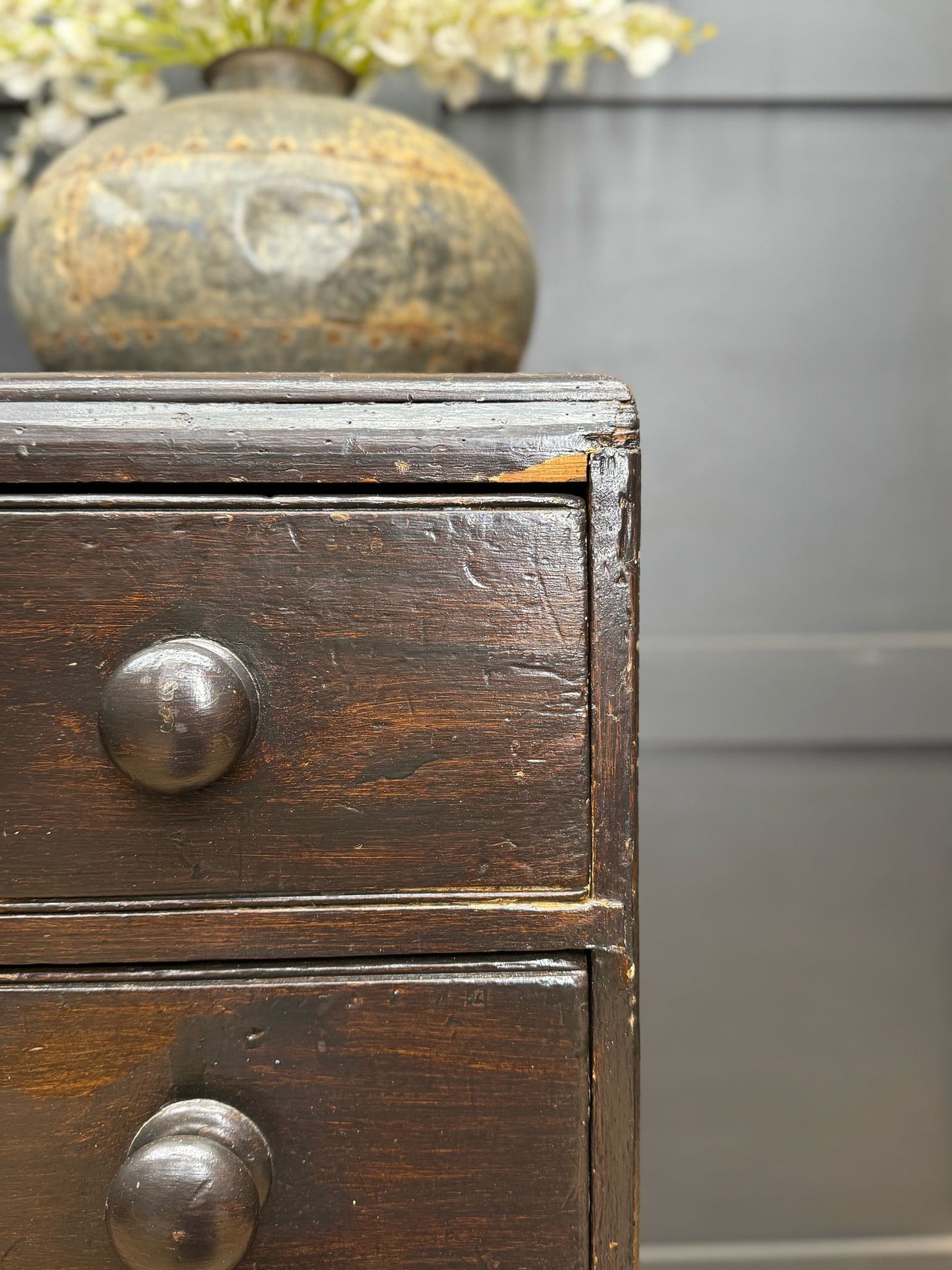 Antique Pine Chest Of Drawers / Victorian Dark Stained Chest Storage