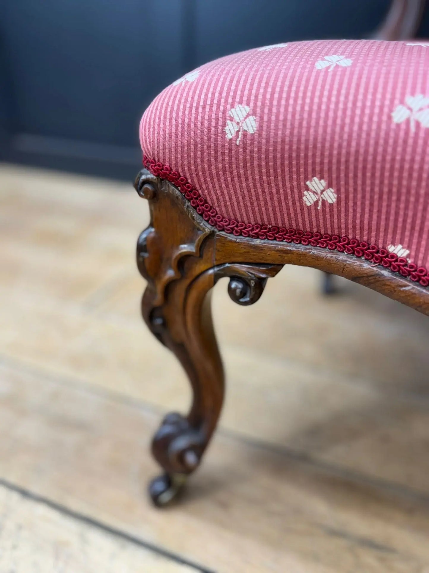 Victorian Carved Walnut Nursing Chair – Scroll Legs & Red Side Bedroom Chair RUSTIC WAREHOUSE NORFOLK