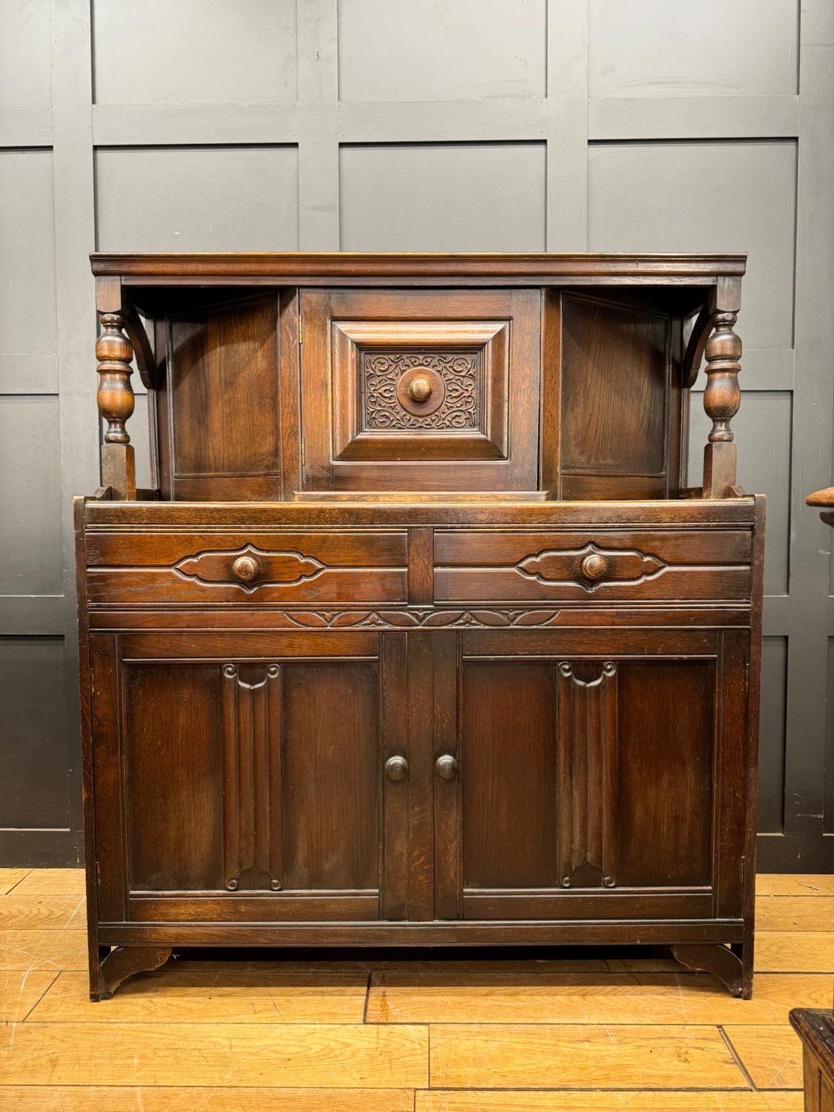 Antique Oak Court Cupboard Sideboard Cabinet Cupboard Drawers Storage Home Bar