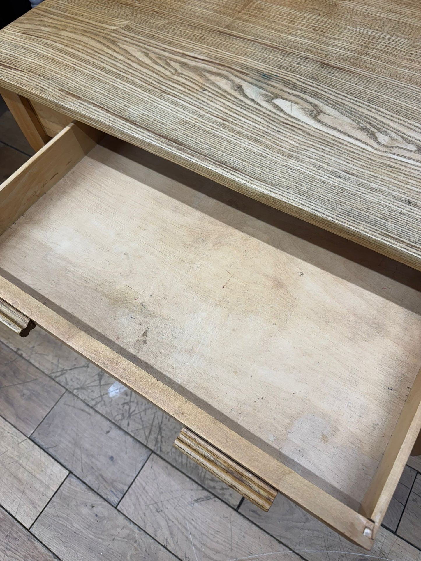 Vintage Elm & Birch Desk / Kitchen Table Rustic Farmhouse Dining Table Retro