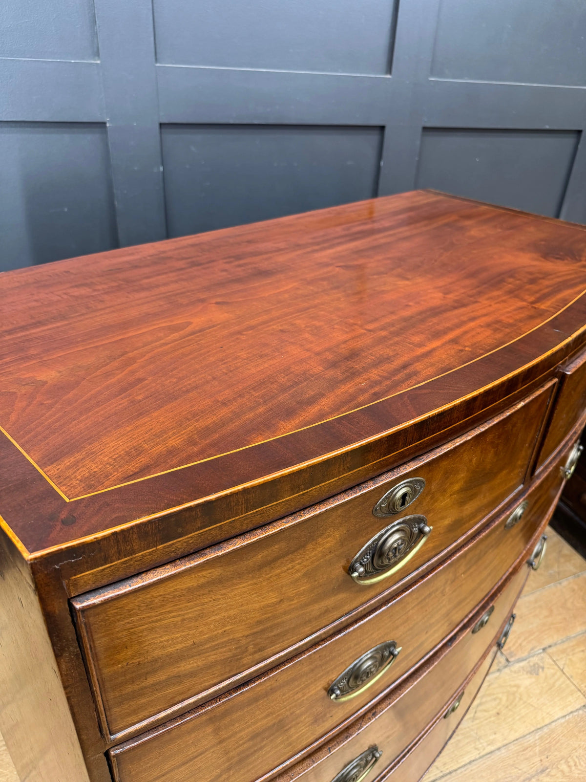 Antique Regency Mahogany Bow Front Chest Drawers Georgian Inlaid Bedroom