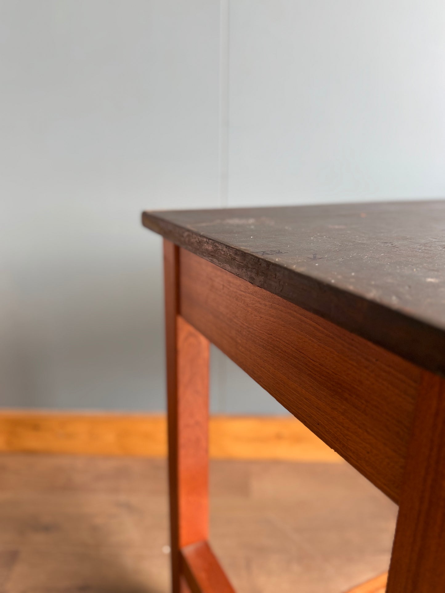 Vintage School Lab Bench Iroko Top Beech Frame Kitchen Island Table Desk drawers
