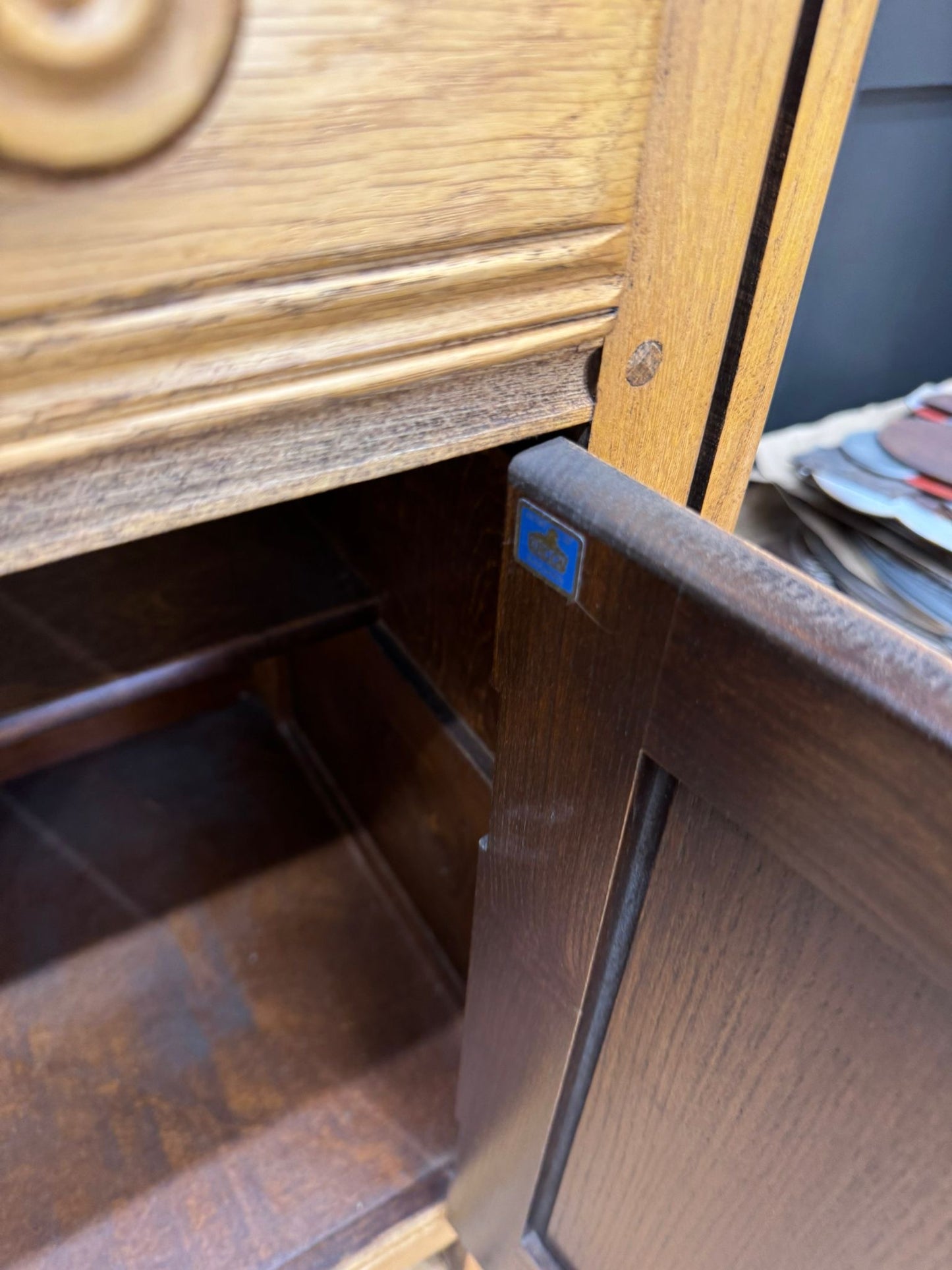 Vintage Ercol Elm Sideboard Cupboard with Drawers – Rustic Waxed Finish