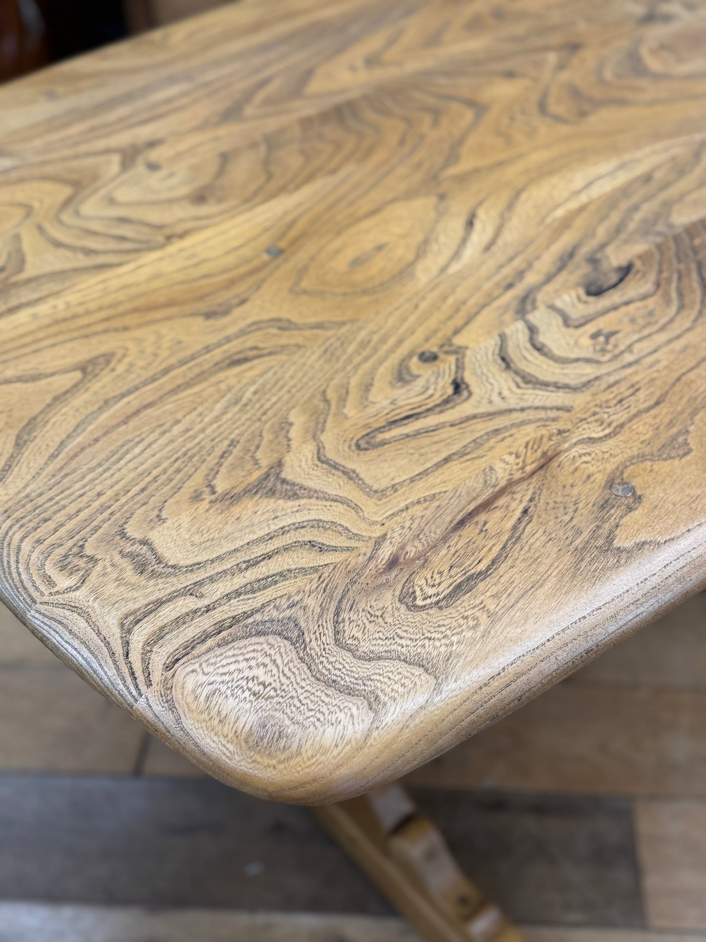 Vintage Ercol Refectory Elm Plank Top Kitchen Dining Table / Mid Century