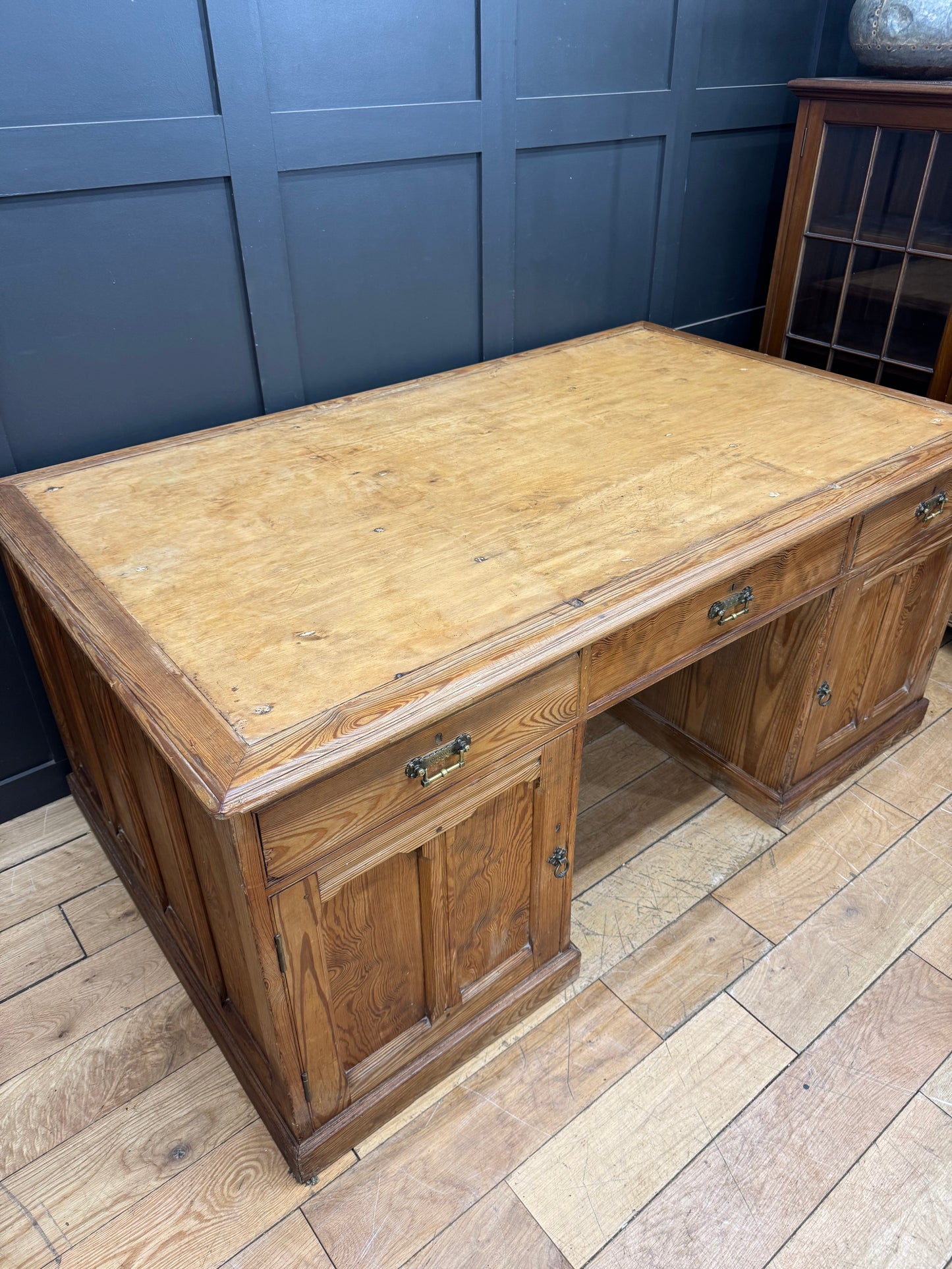 Antique Large Pitch Pine Partners Desk/ Writing Desk / Double Sided Desk / Table
