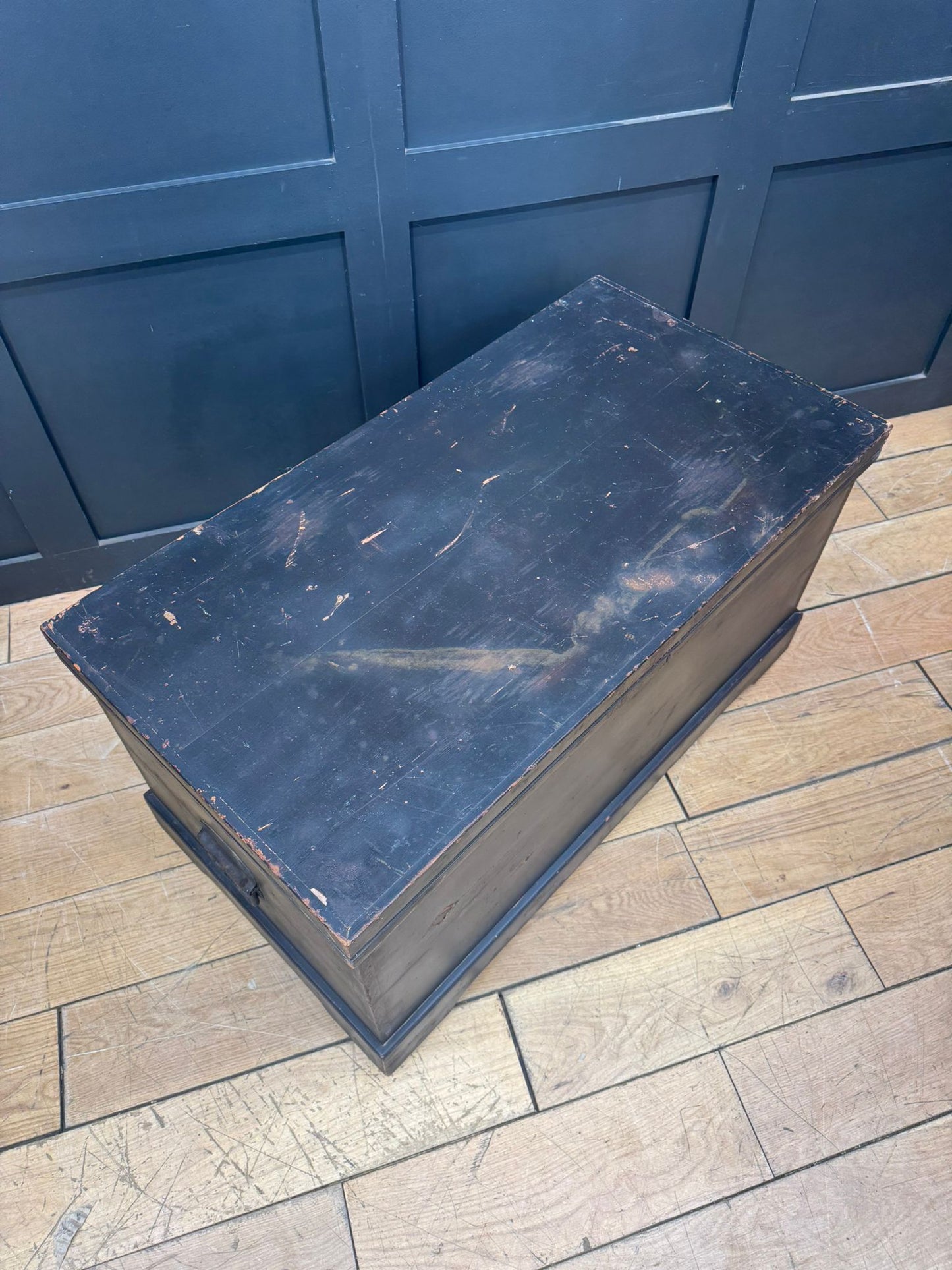 Antique Pine Trunk / Black Chest / Old Pine / Blanket Box / Coffee Table