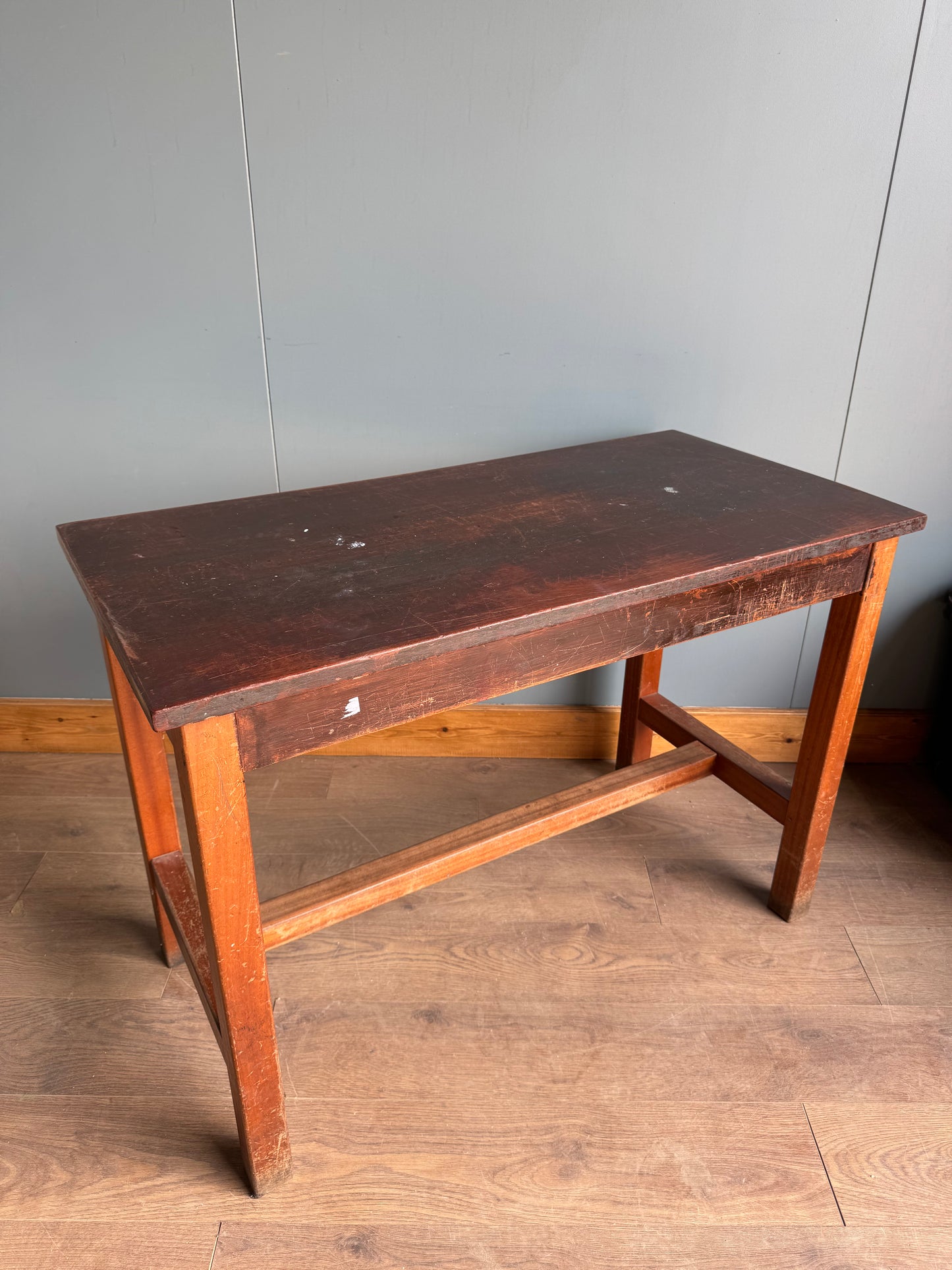 Vintage School Lab Bench Iroko Top Beech Frame Kitchen Island Prep Table Desk