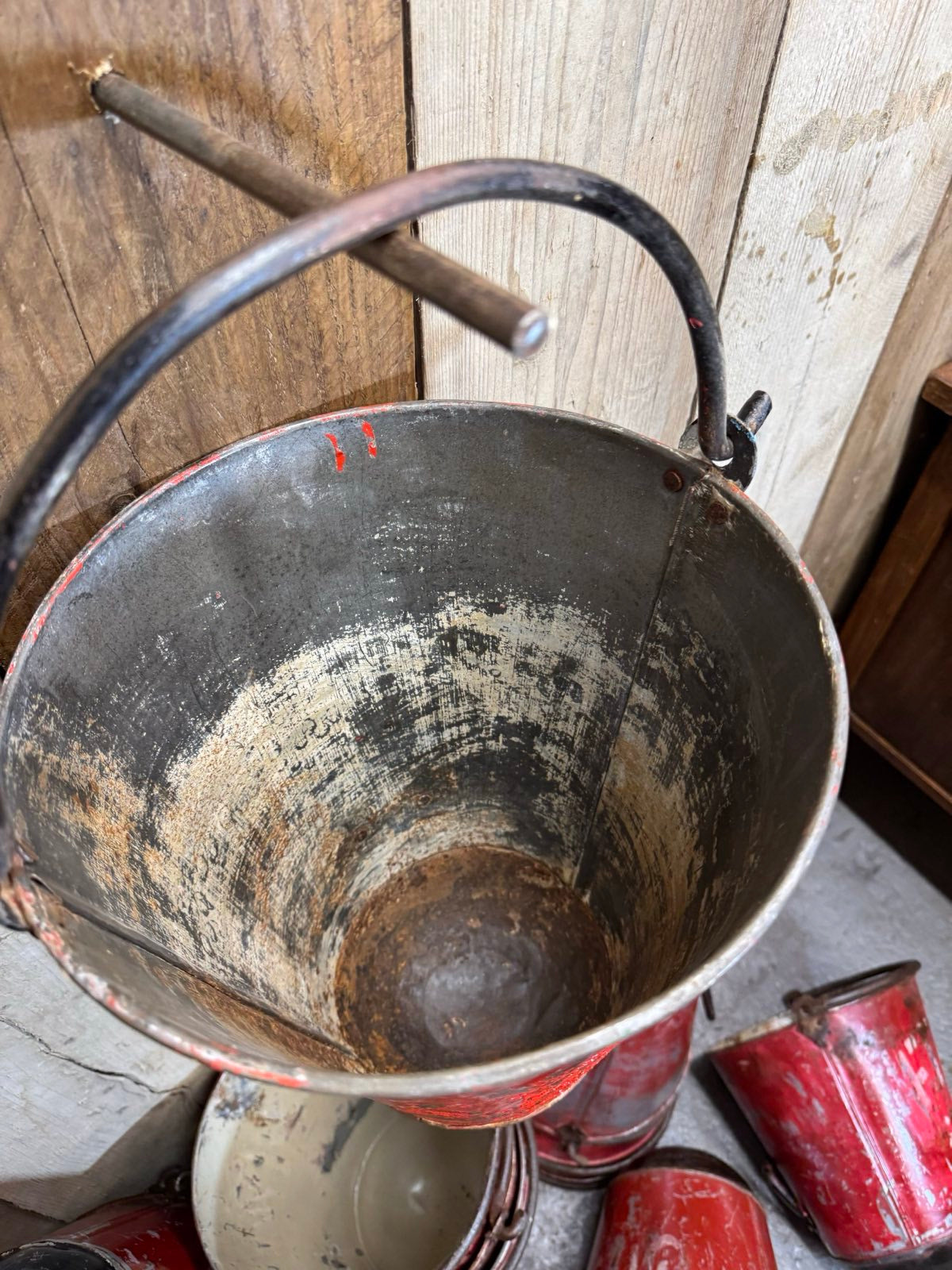Vintage Galvanised Hanging Fire Bucket Hanging Basket / Plant Pot Planter Pail D