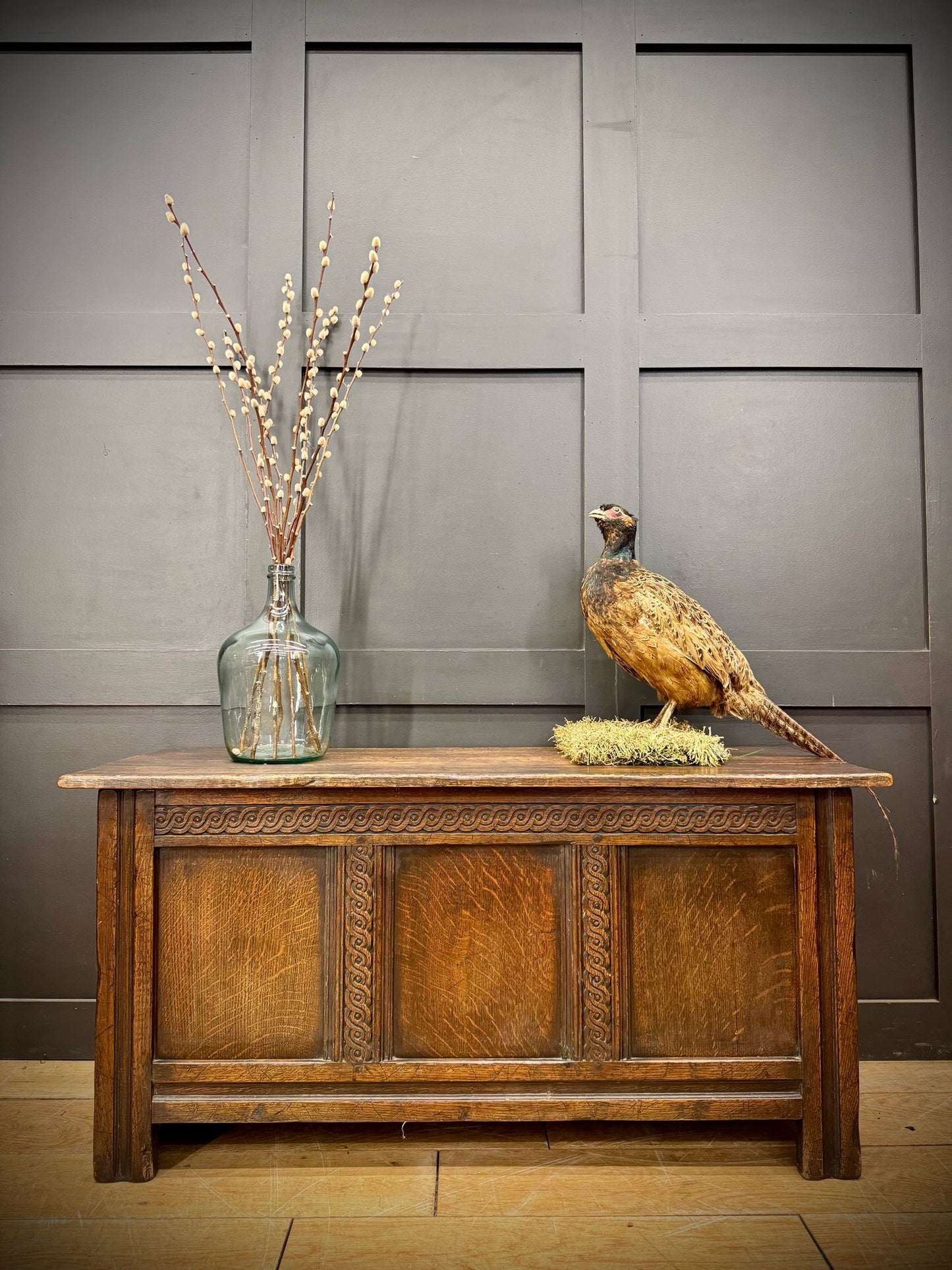 Antique Oak Coffer / 19th.C Antique Mule Chest / Blanket Box Sideboard Tv Stand