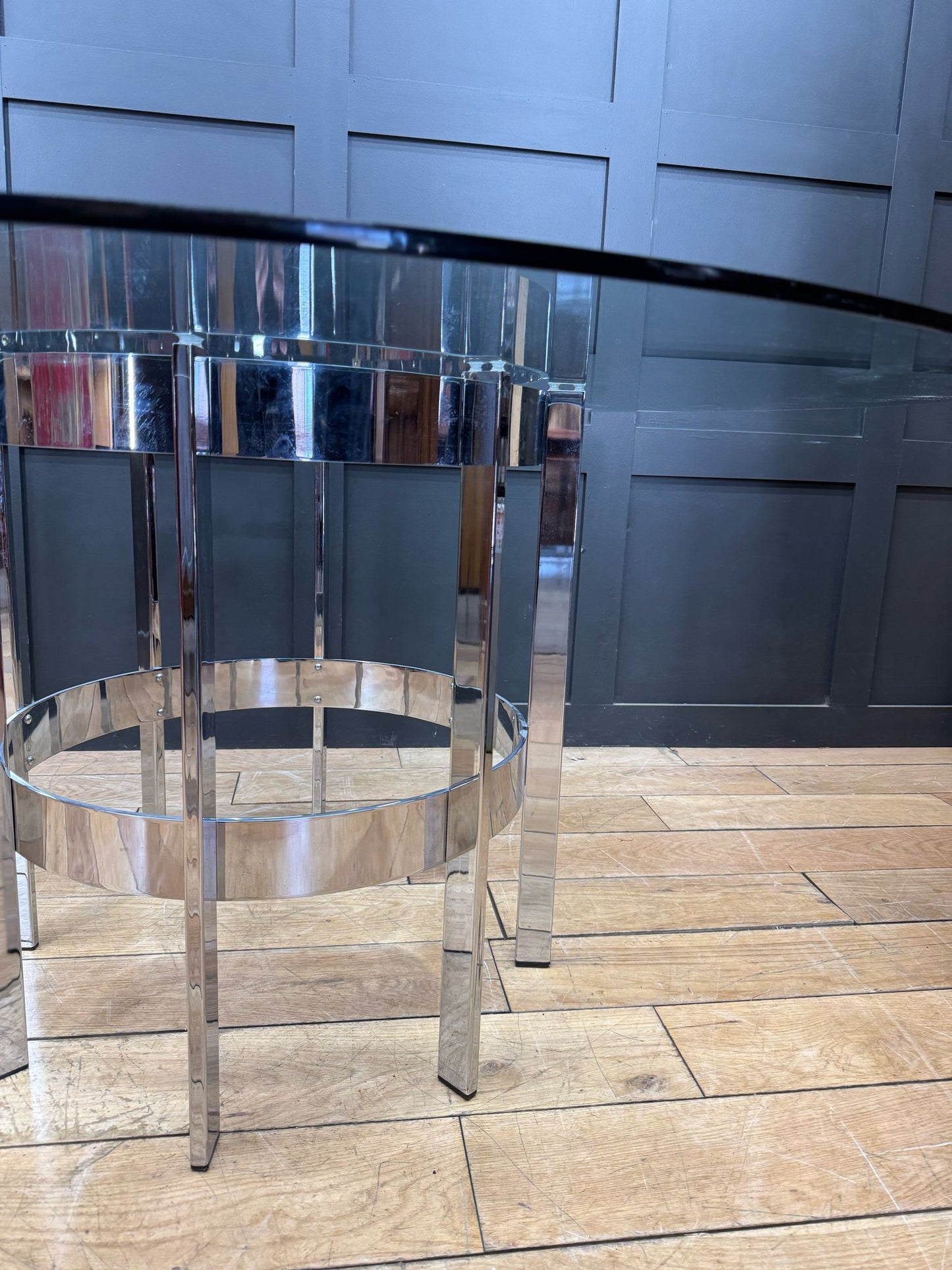 1970s Round Glass Top Chrome Dining Table By Richard Young Merrow Associates
