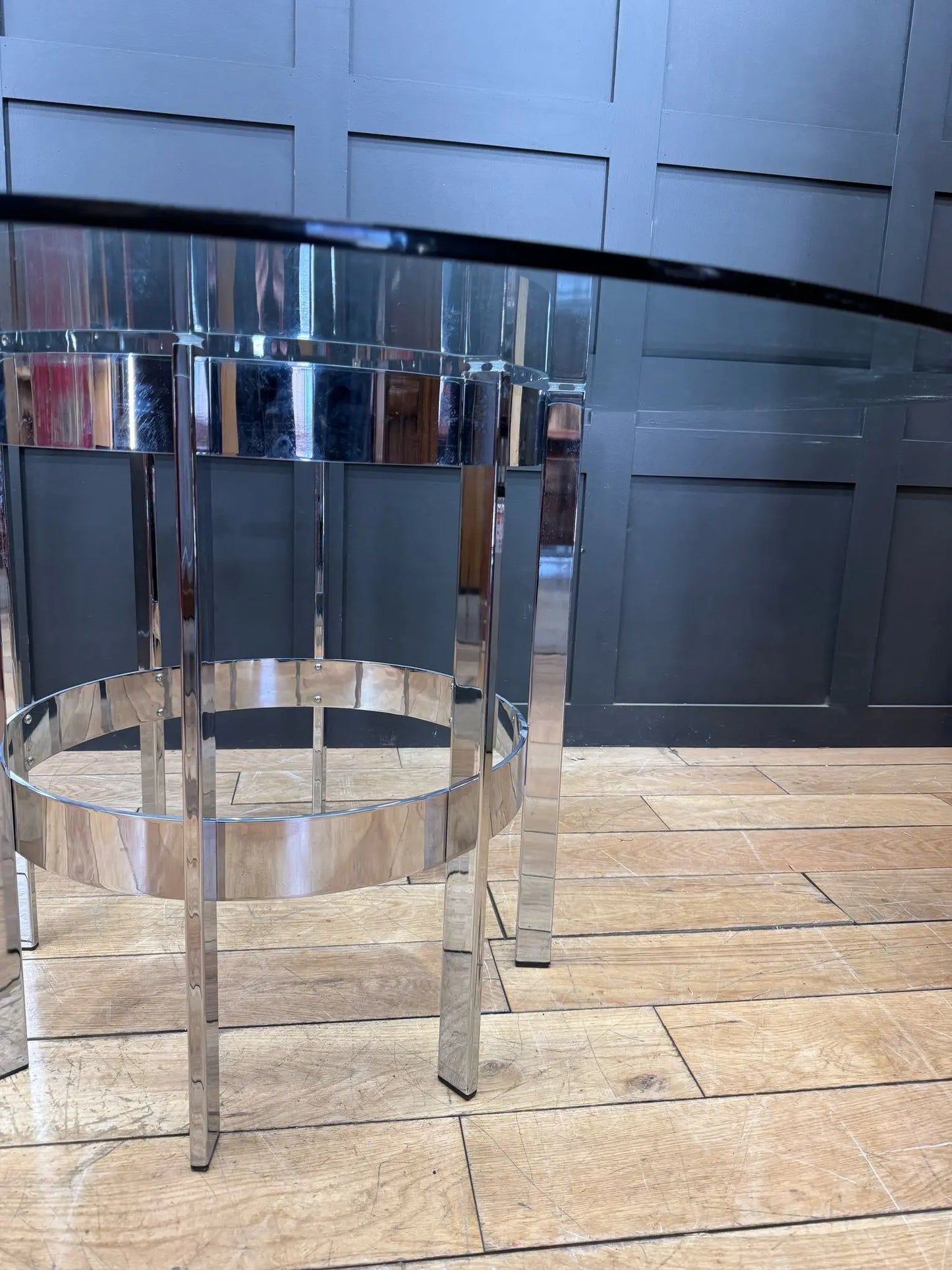 1970s Round Glass Top Chrome Dining Table By Richard Young Merrow Associates RUSTIC WAREHOUSE NORFOLK